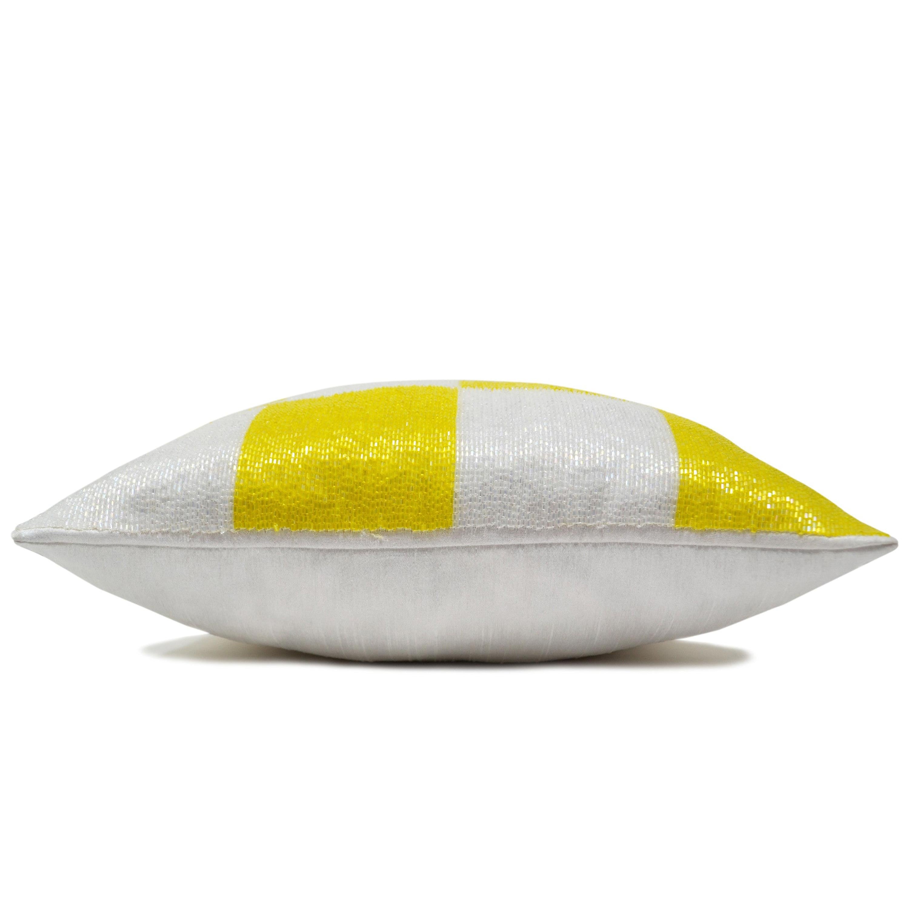 Yellow White Plaid Pillow In Beads