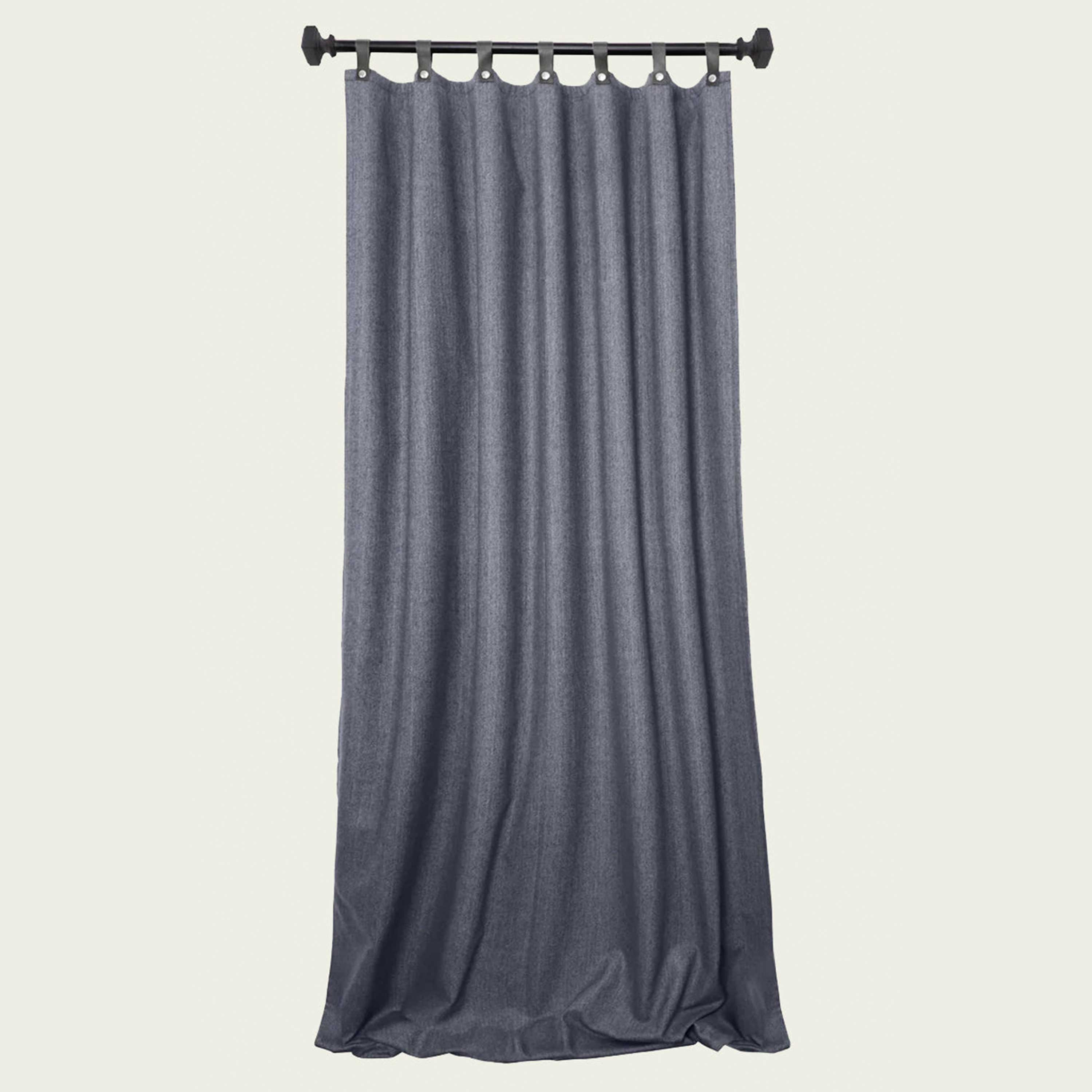 Navy Blue Wool Curtains With Leather Tabs