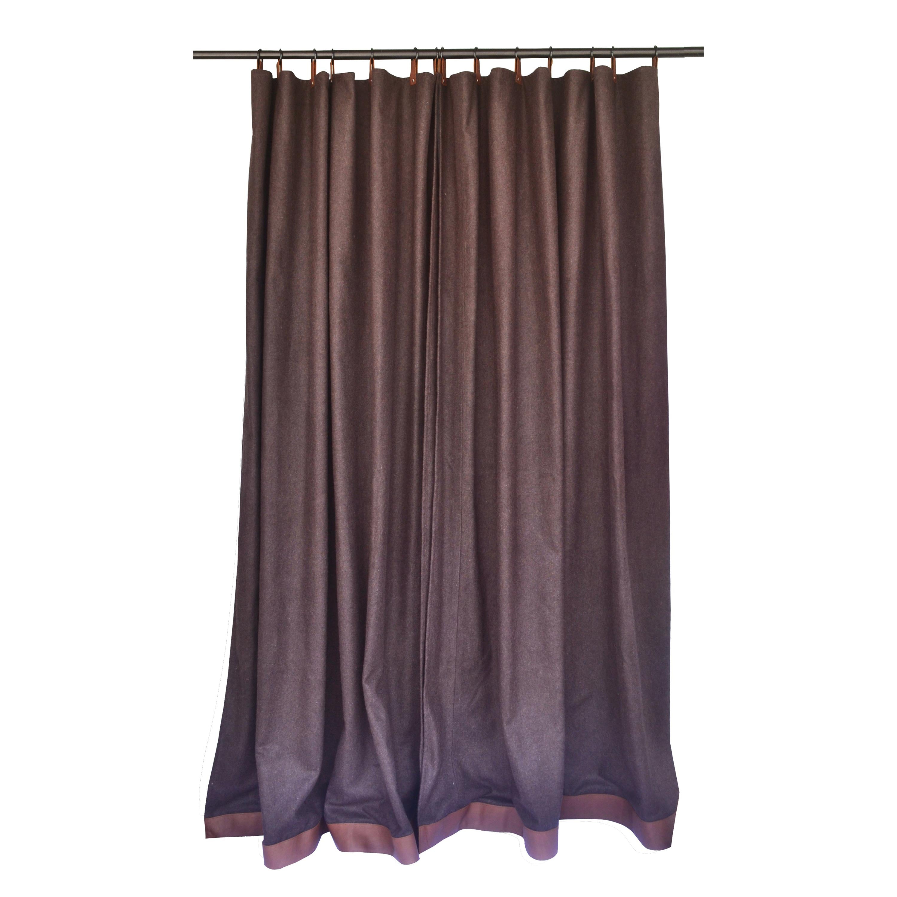 Brown Wool Curtains With Leather Ties and Trim Curtain