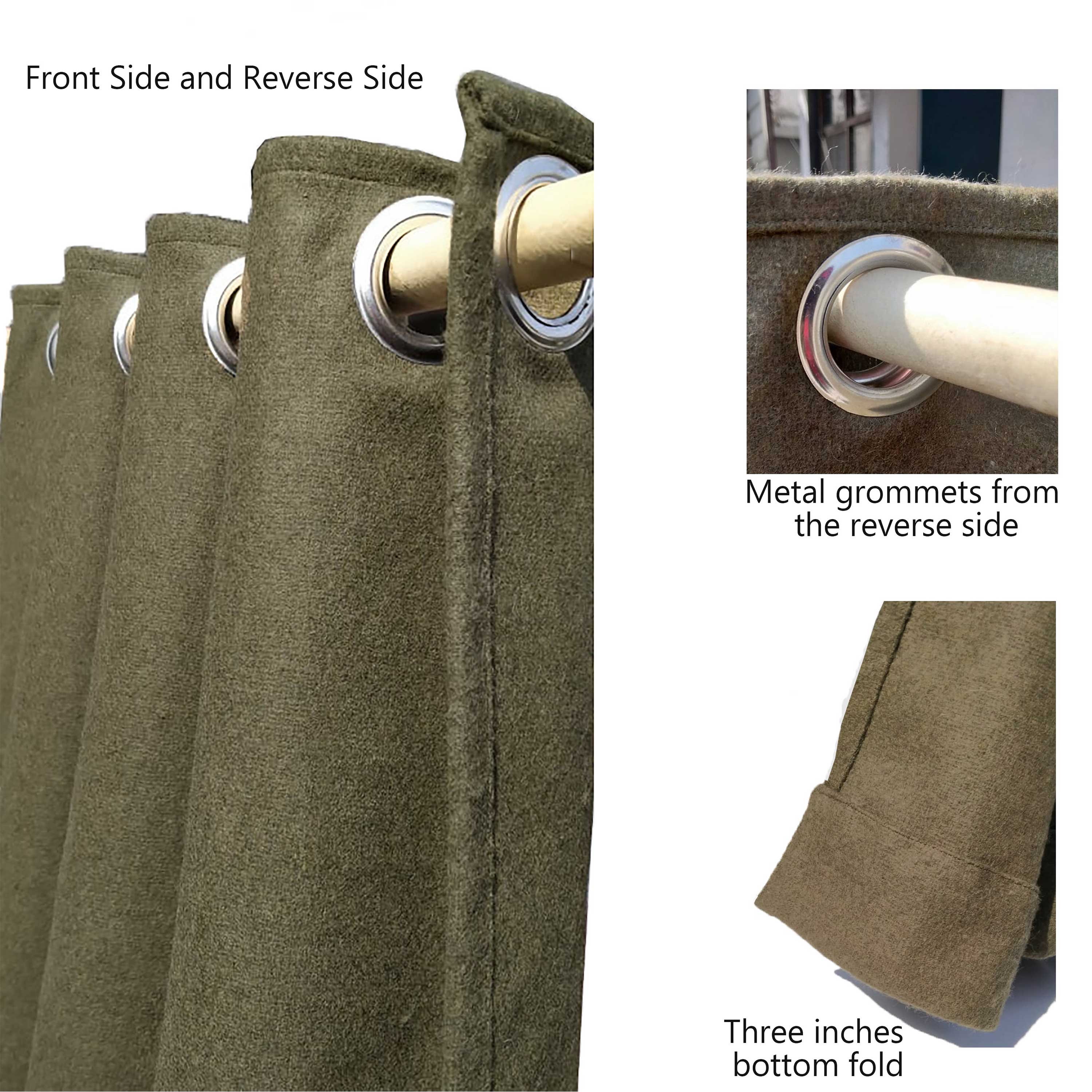 Olive Green Wool Felt Curtain Panel