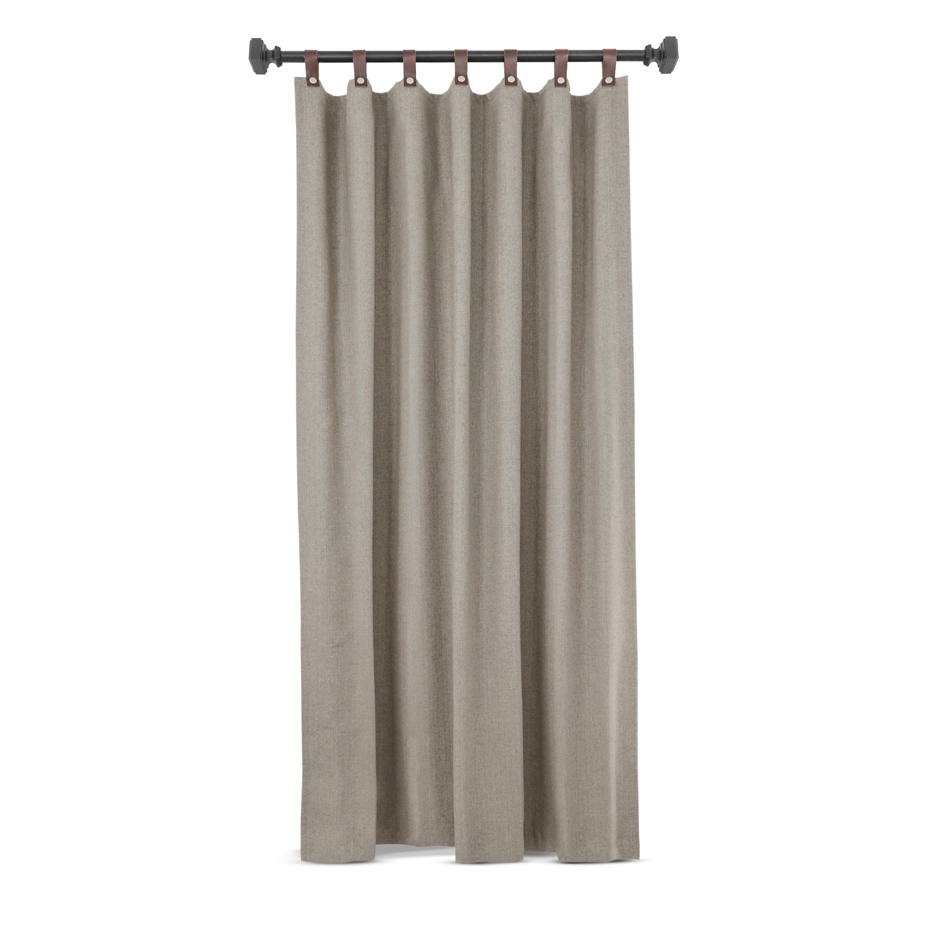 Taupe Chevron Wool Curtains With Leather Tabs