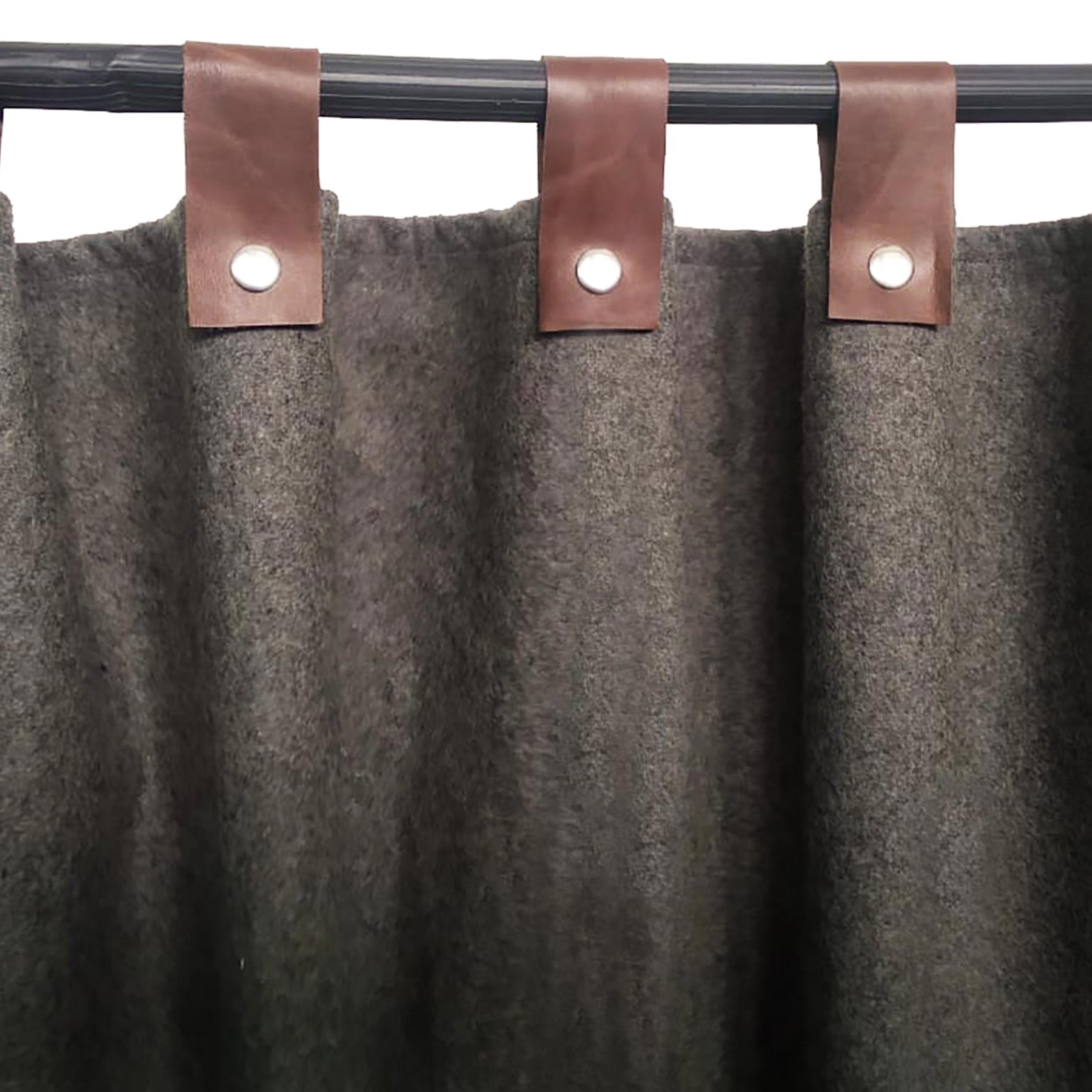 Wool Felt Curtains With Leather Tab and Snap Button Closure