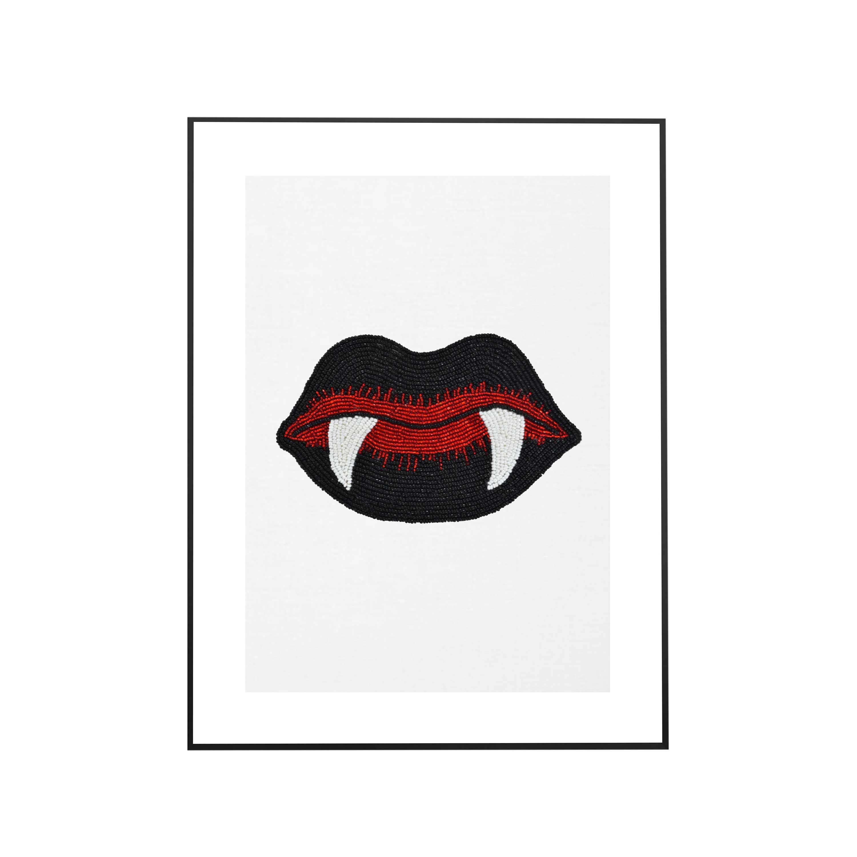 Red Black Beaded Spider on Lips Wall Art Unframed