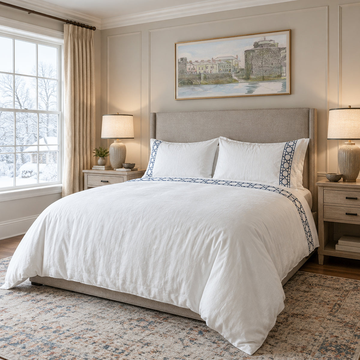 Embroidered Duvet Cover With Shams, Basket Weave Bedding
