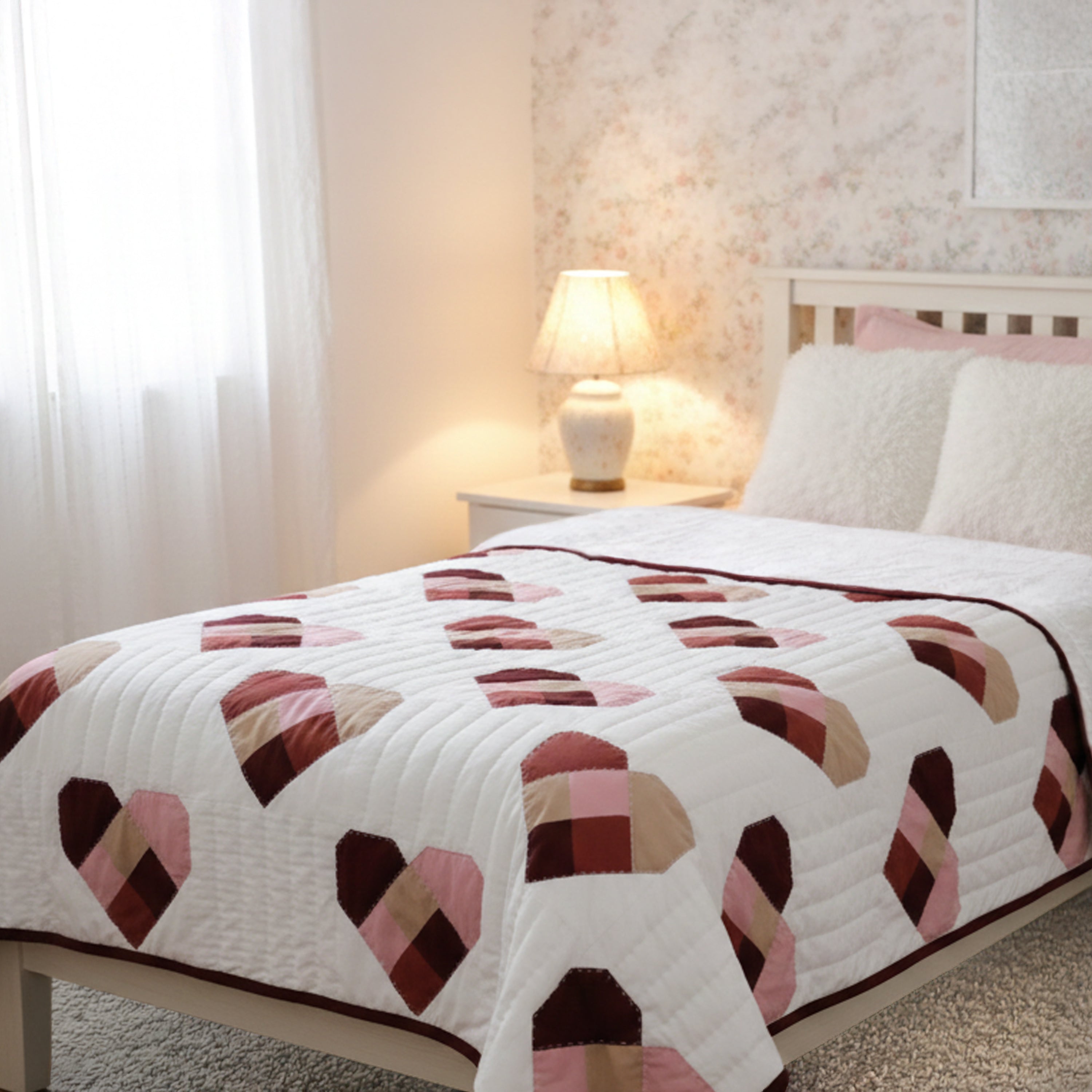 Handmade Cotton Heart Patch Quilt | Cozy Valentine’s Quilt