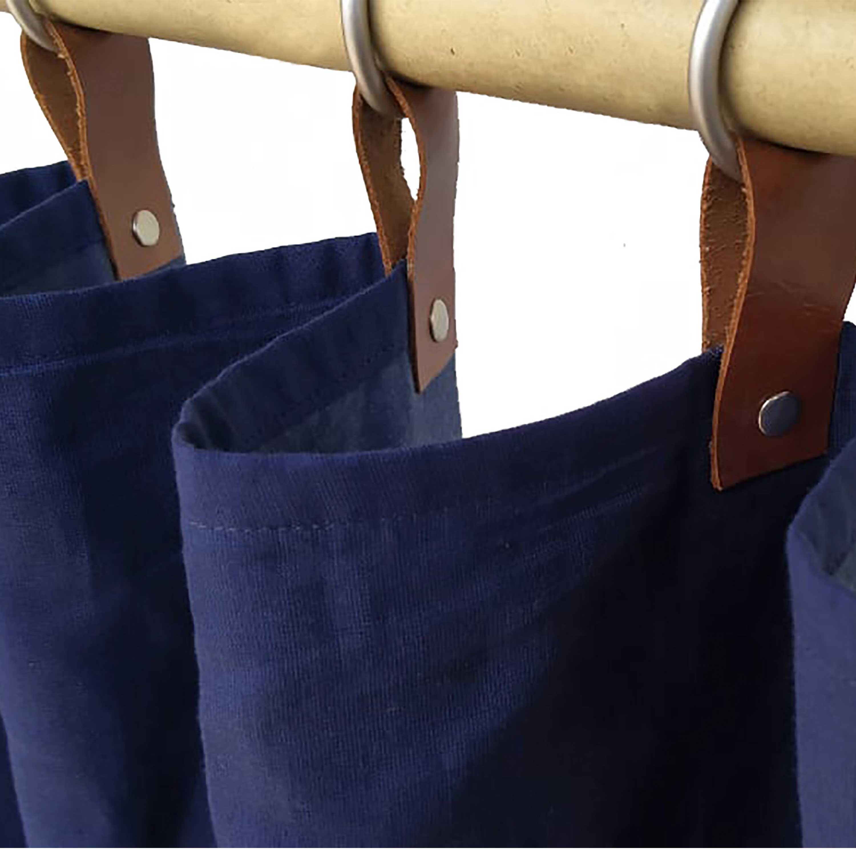 Navy Blue Linen Curtains & Drapes With Leather Tab