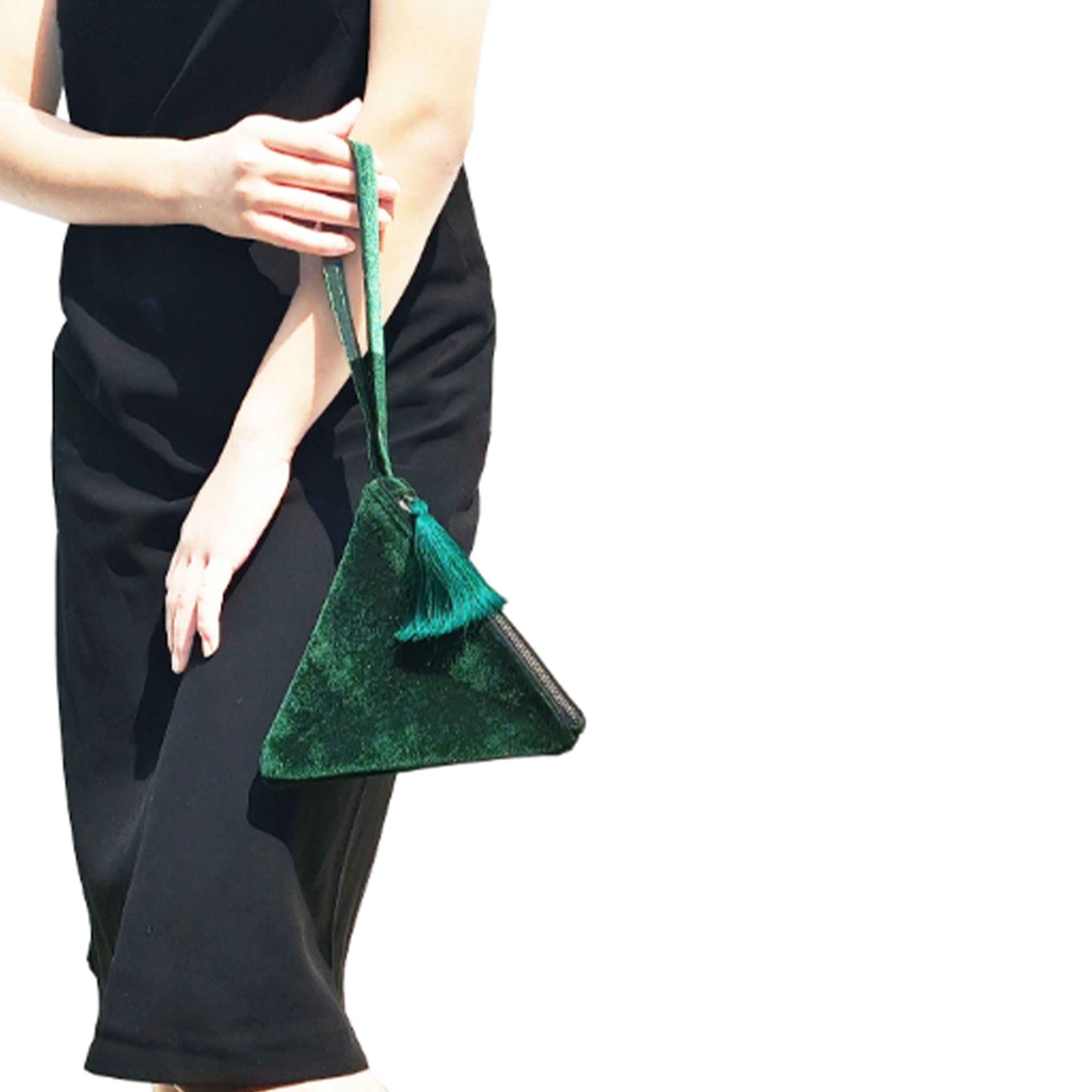 Emerald Green Velvet Purse, Pyramid Handbag