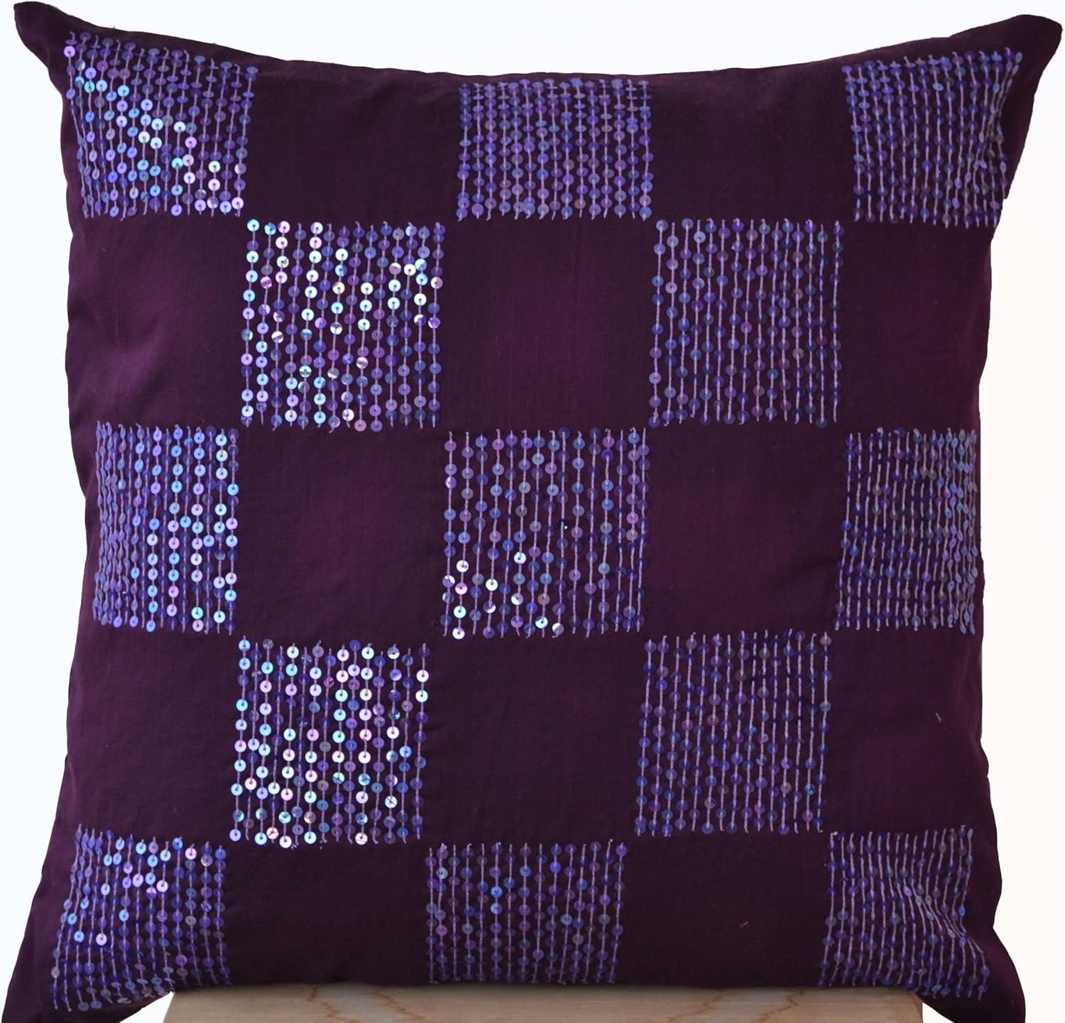 Radiant orchid throw pillows bead sequin detail - Geometric pillow - Cotton Silk pillow - Cushion cover -16x16 -Purple pillow -Sequin Pillow