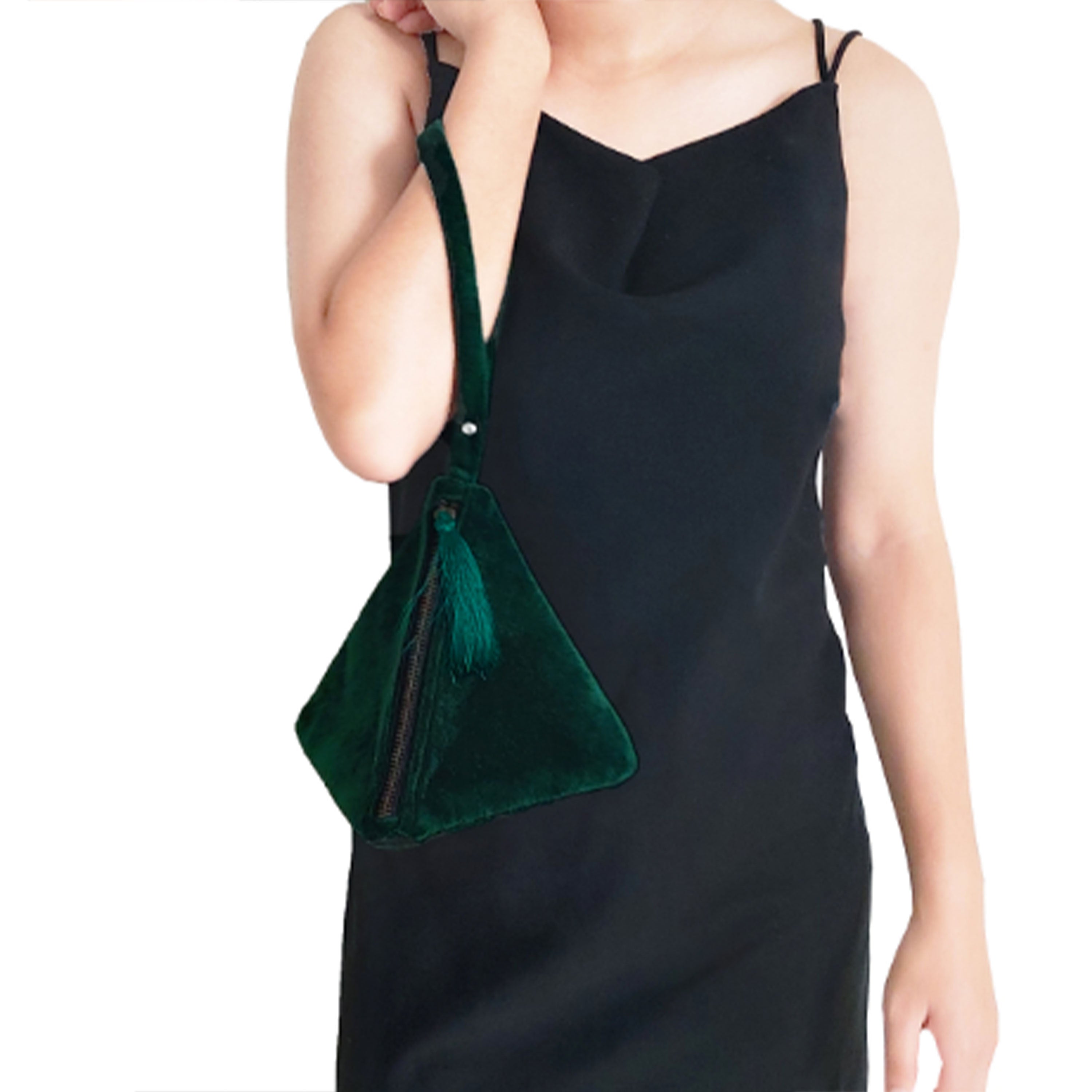 Emerald Green Velvet Purse, Pyramid Handbag