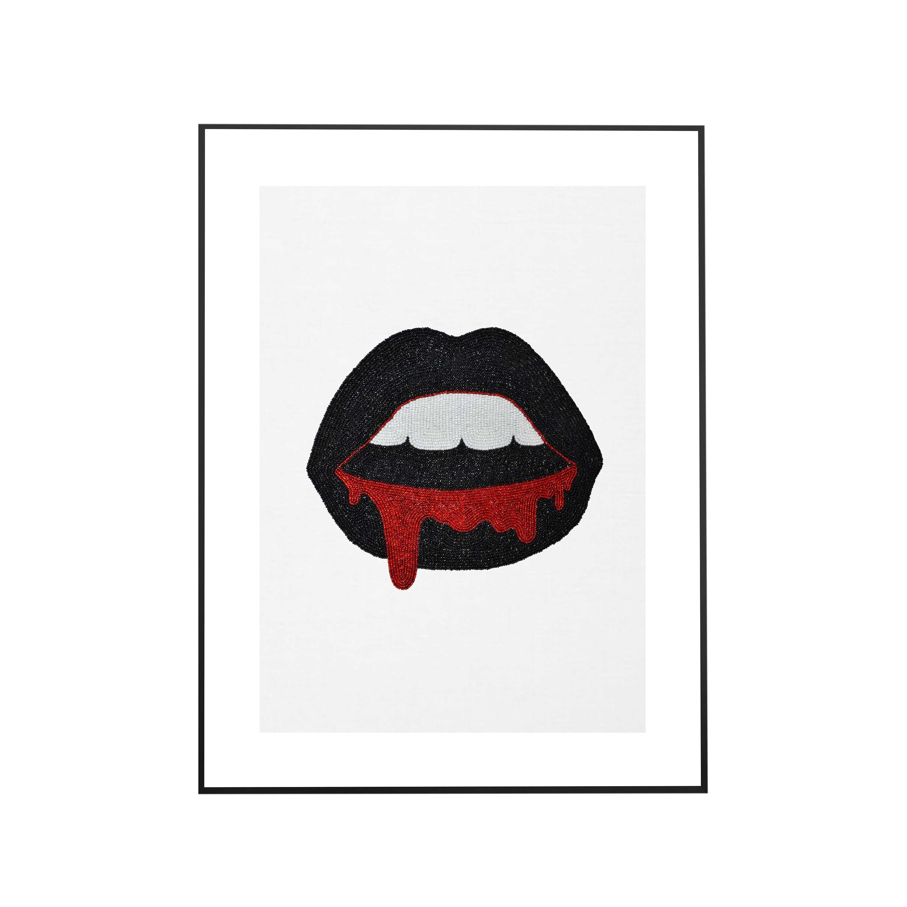 Red Black Beaded Spider on Lips Wall Art Unframed