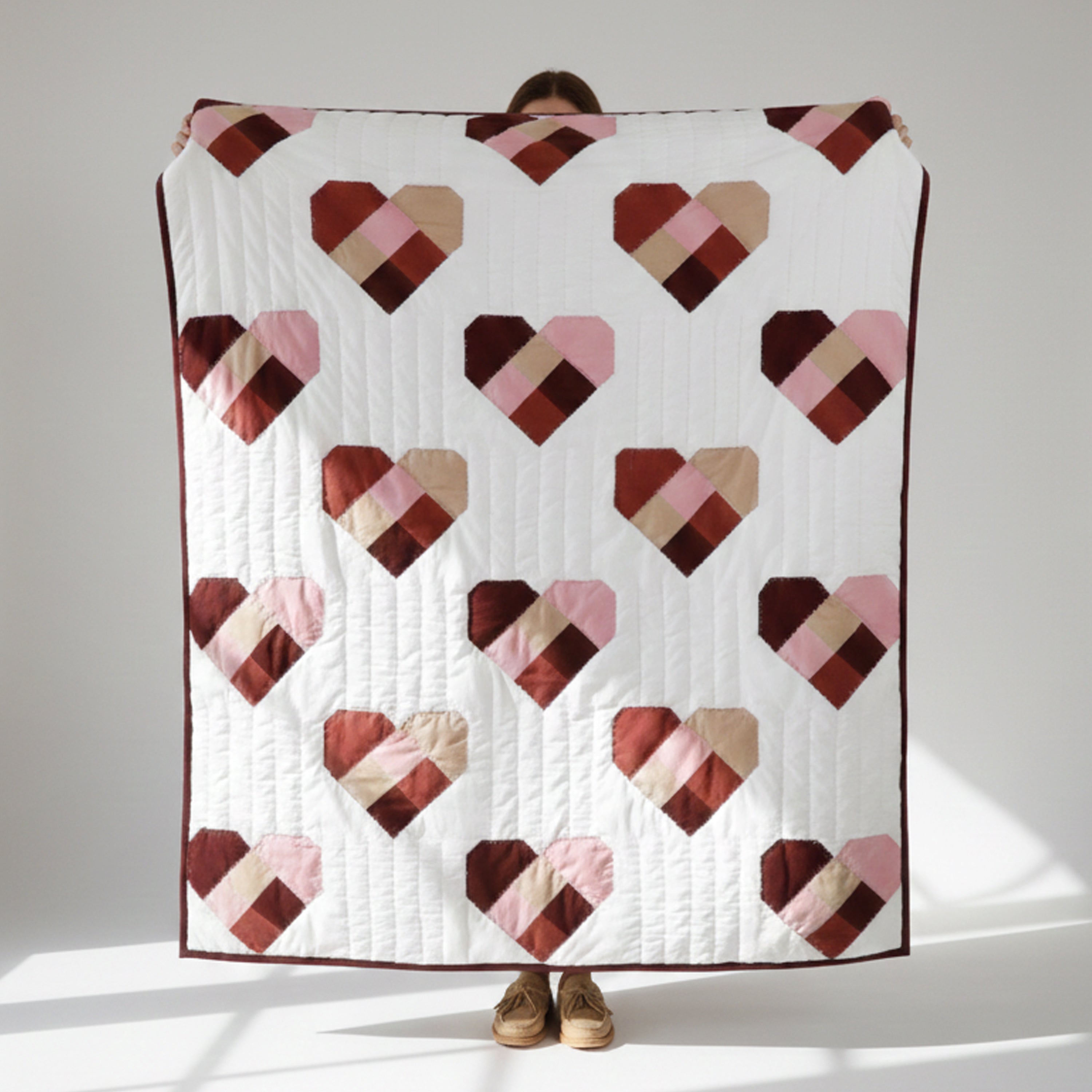 Handmade Cotton Heart Patch Quilt | Cozy Valentine’s Quilt