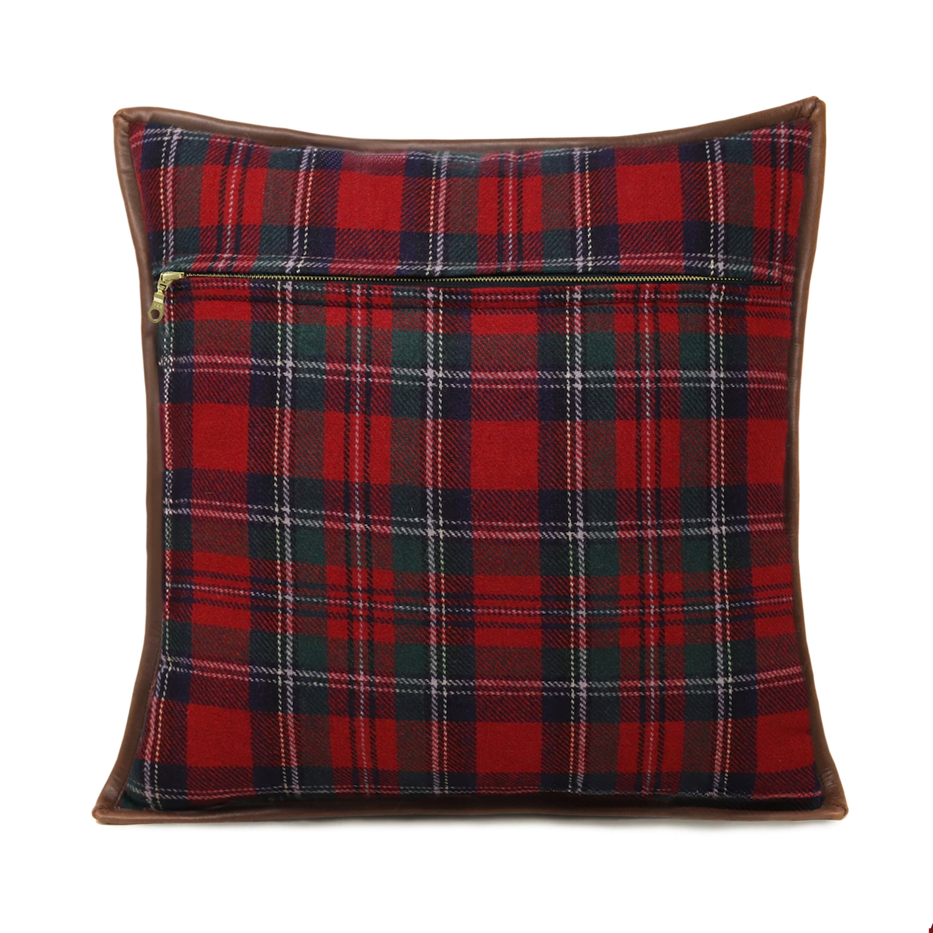 Red & Green Christmas Throw Pillow Cover with Leather Trim