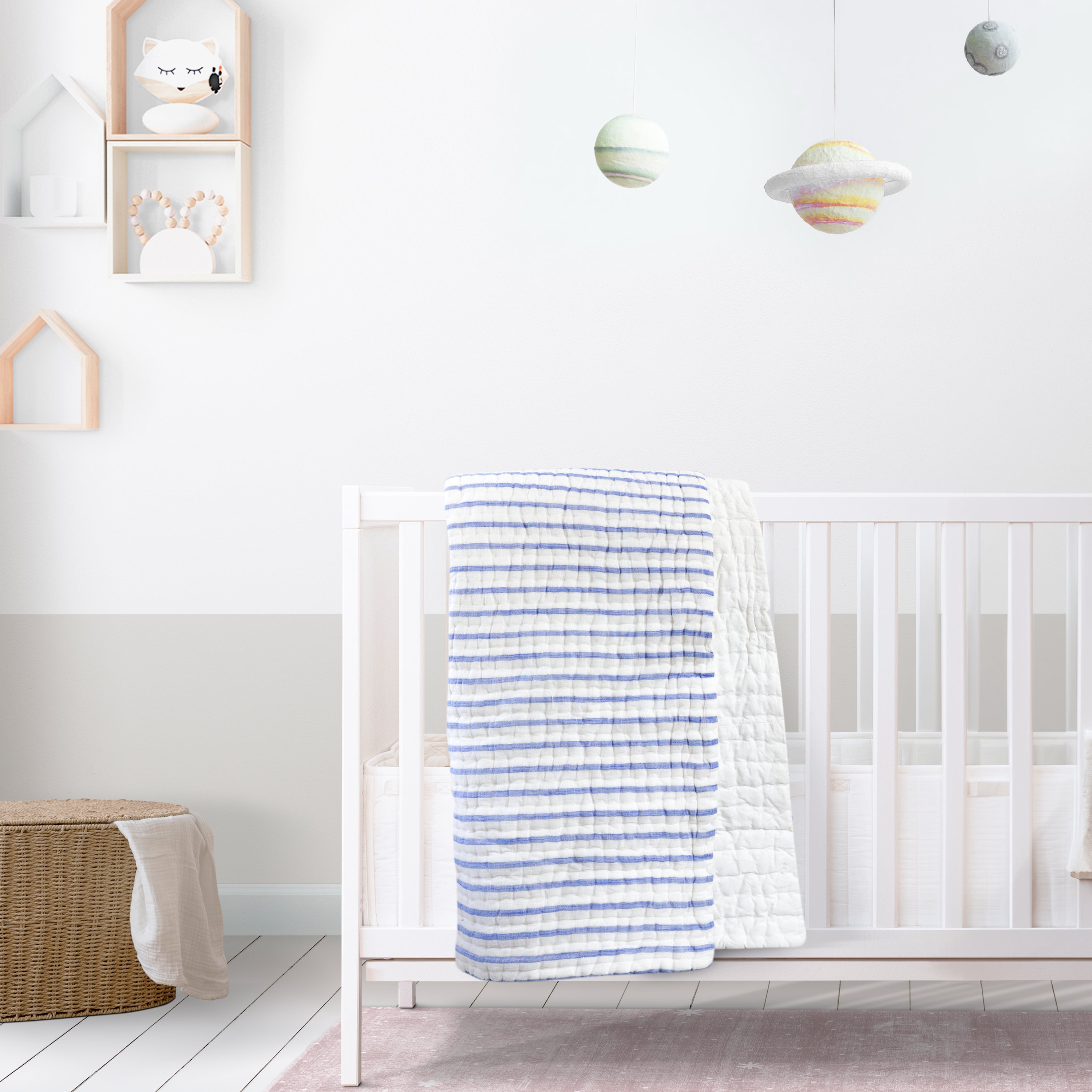 Blue White Stripes Nursery Quilt