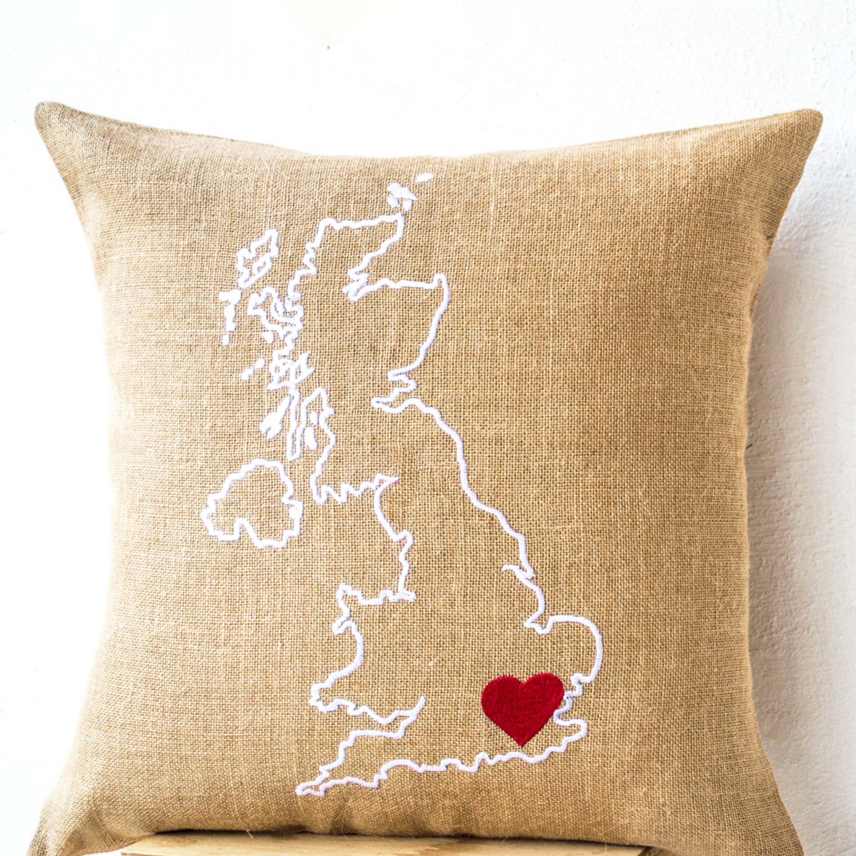 Burlap Pillows Country Map Cushion Personalized Embroidered Cushion Cover Monogrammed
