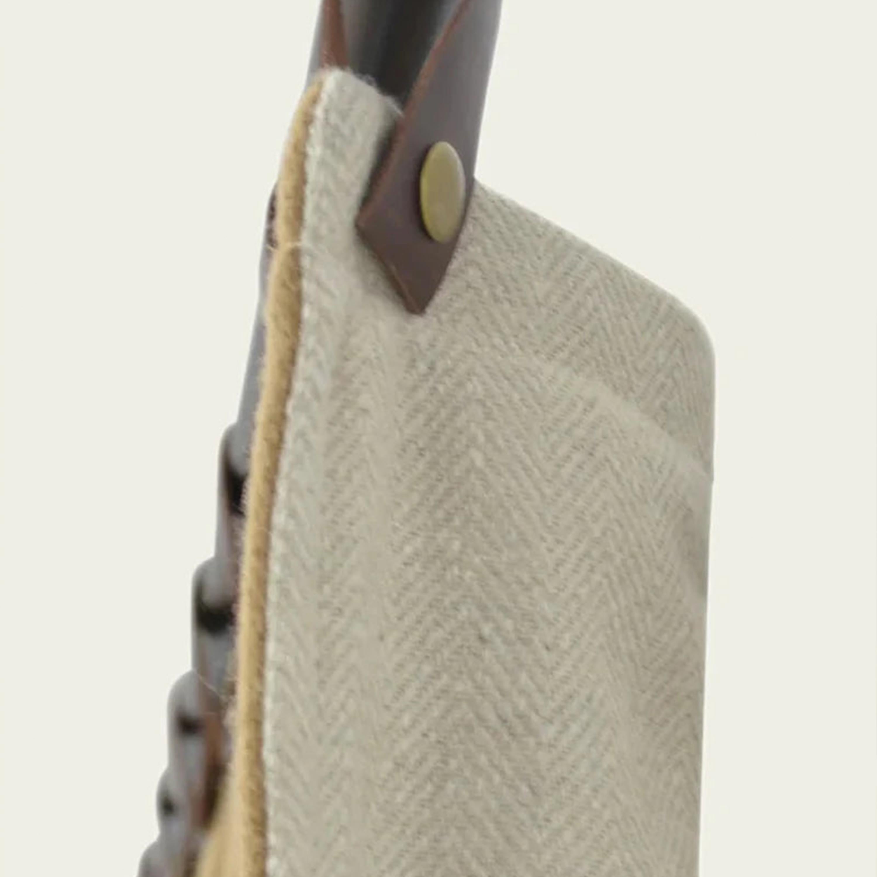 Custom made drapery from recycled blended wool with cotton lining, These door curtains have leather tab with snap button heading for easy use.