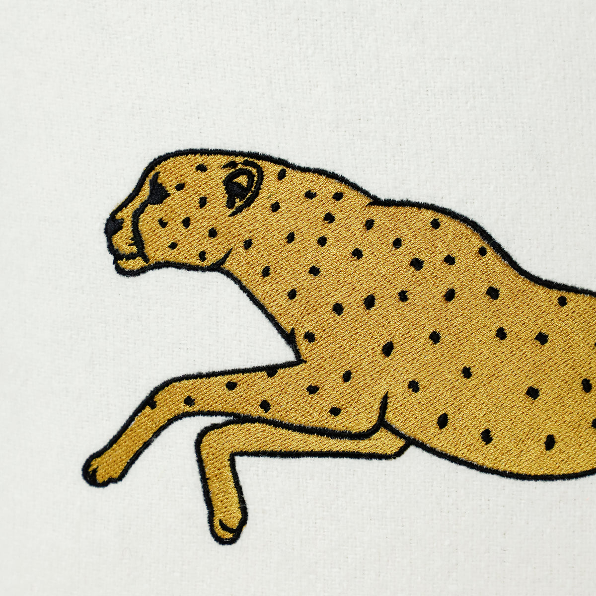 Ivory Wool Pillow With Leopard Embroidery, Animal Cushion Covers