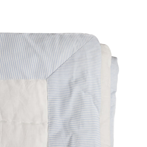 Blue White Cotton Quilt With Striped Edge