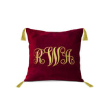 Monogrammed Decorative Velvet Throw Pillow Cover With Golden Embroidery