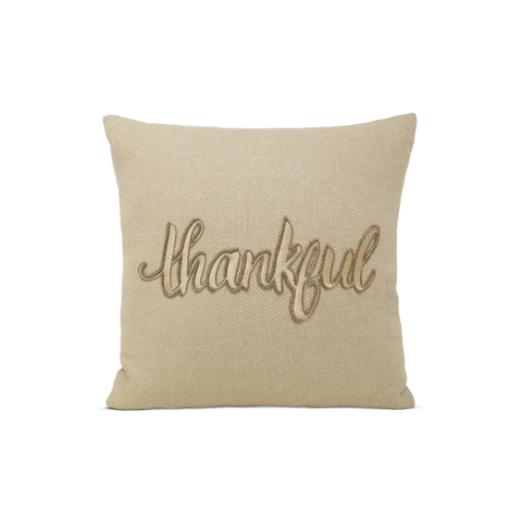 Thankful Pillow Cover on Wool Beige Chevron
