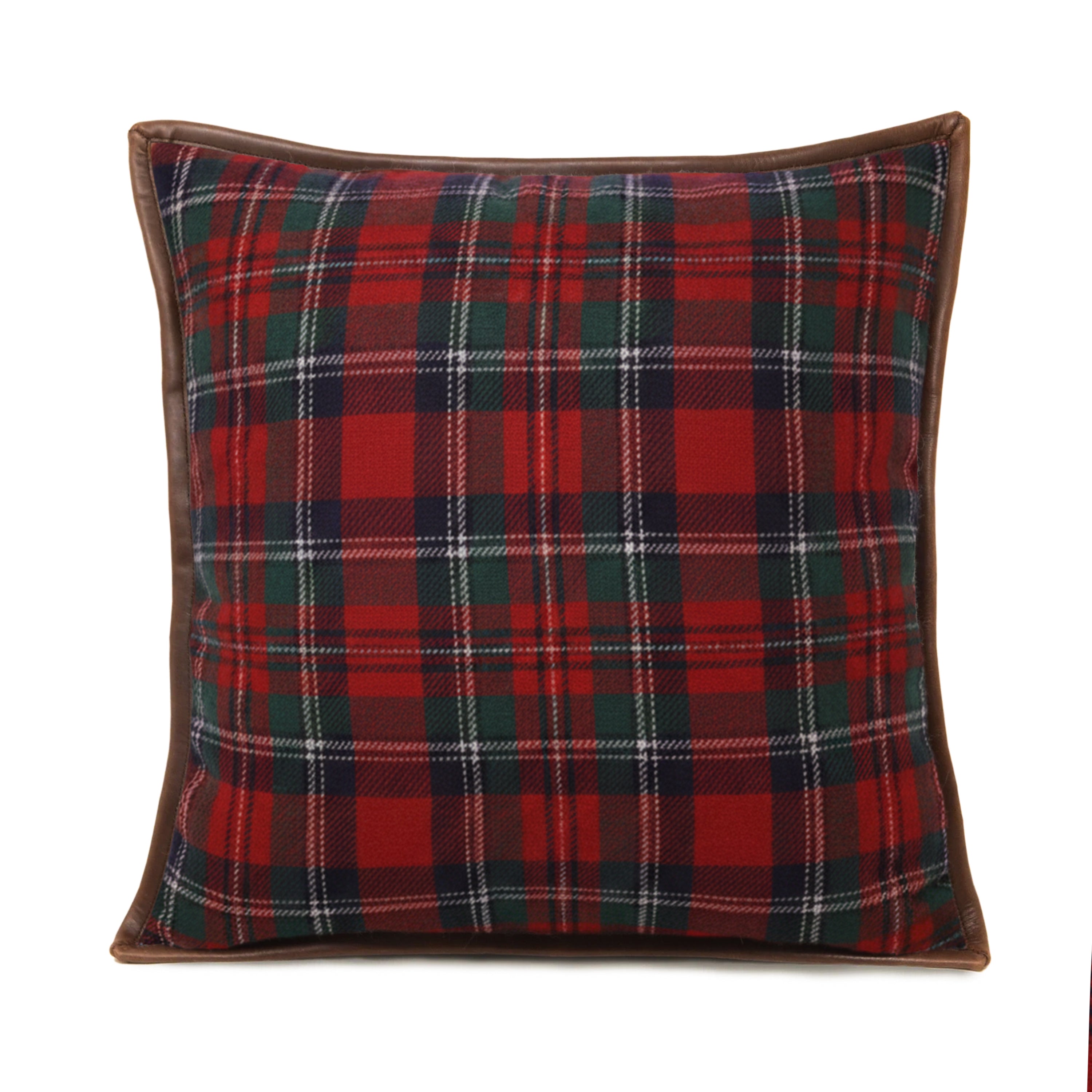 Red & Green Christmas Throw Pillow Cover with Leather Trim
