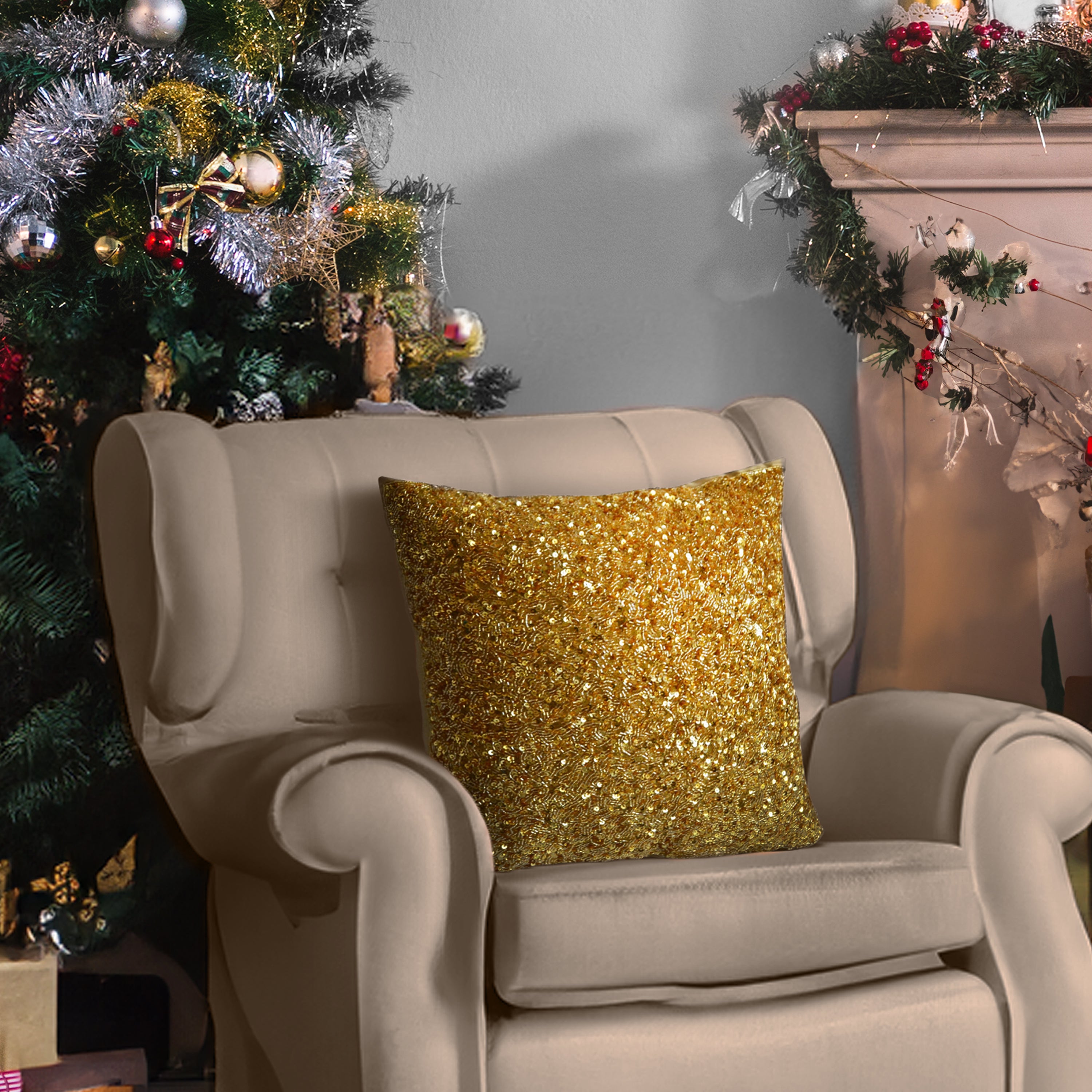 Gold Sequin Pillow Cover Holiday Decor - Love is the only gold