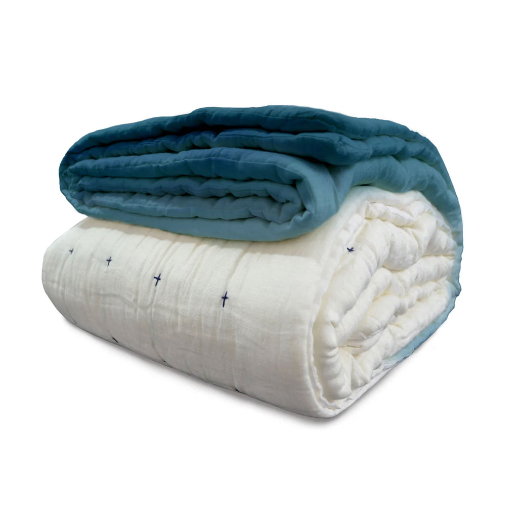 Indigo Ombre Ivory Linen Quilt | Handmade Linen Quilt | Amore Beaute