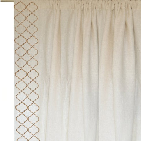 Linen curtain with Beige Trellis Embroidery