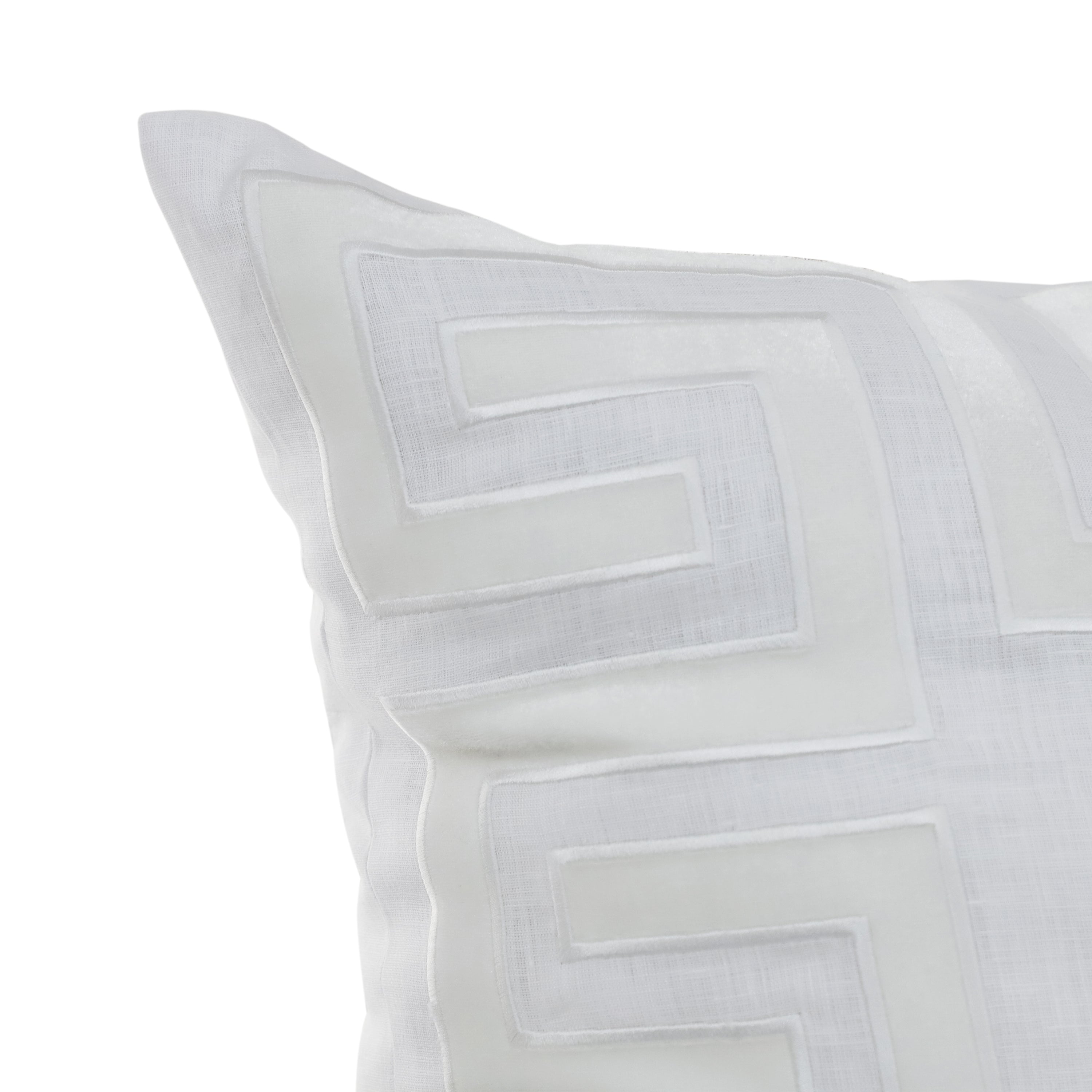 White Greek Key Linen Pillow Cover, Appliqué Pillow Case