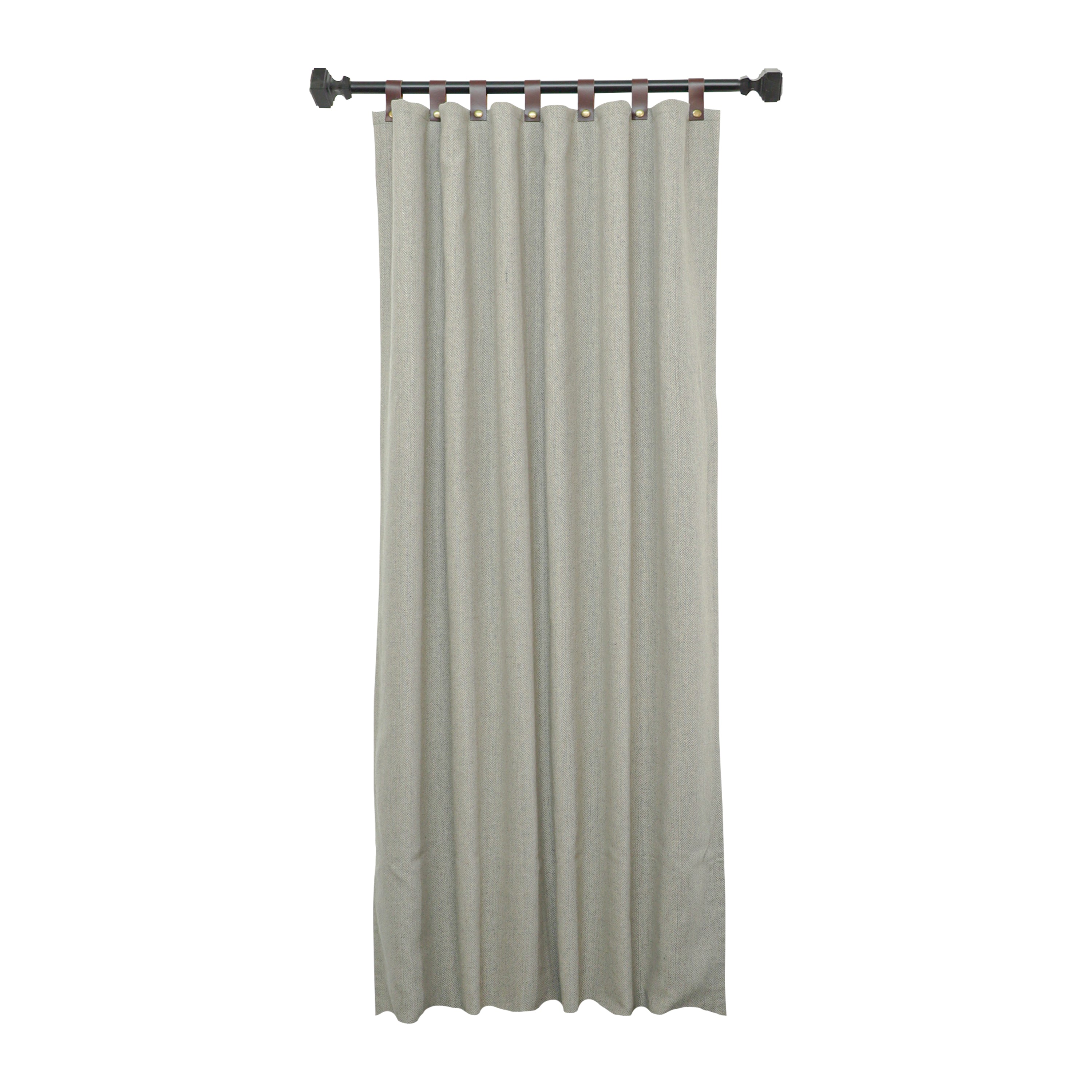 Light Grey Chevron Wool Curtains with Leather Tabs