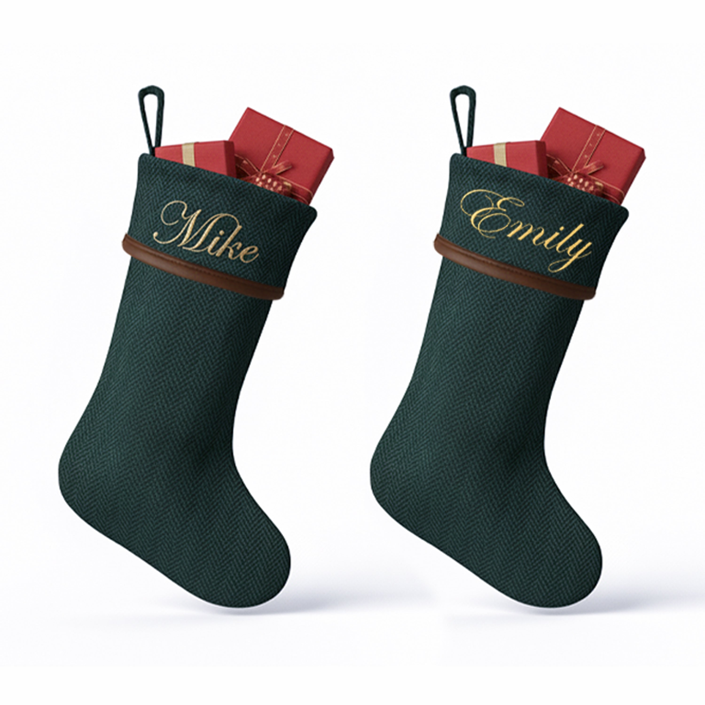 Personalized Chevron Wool Christmas Stocking with Leather Trim