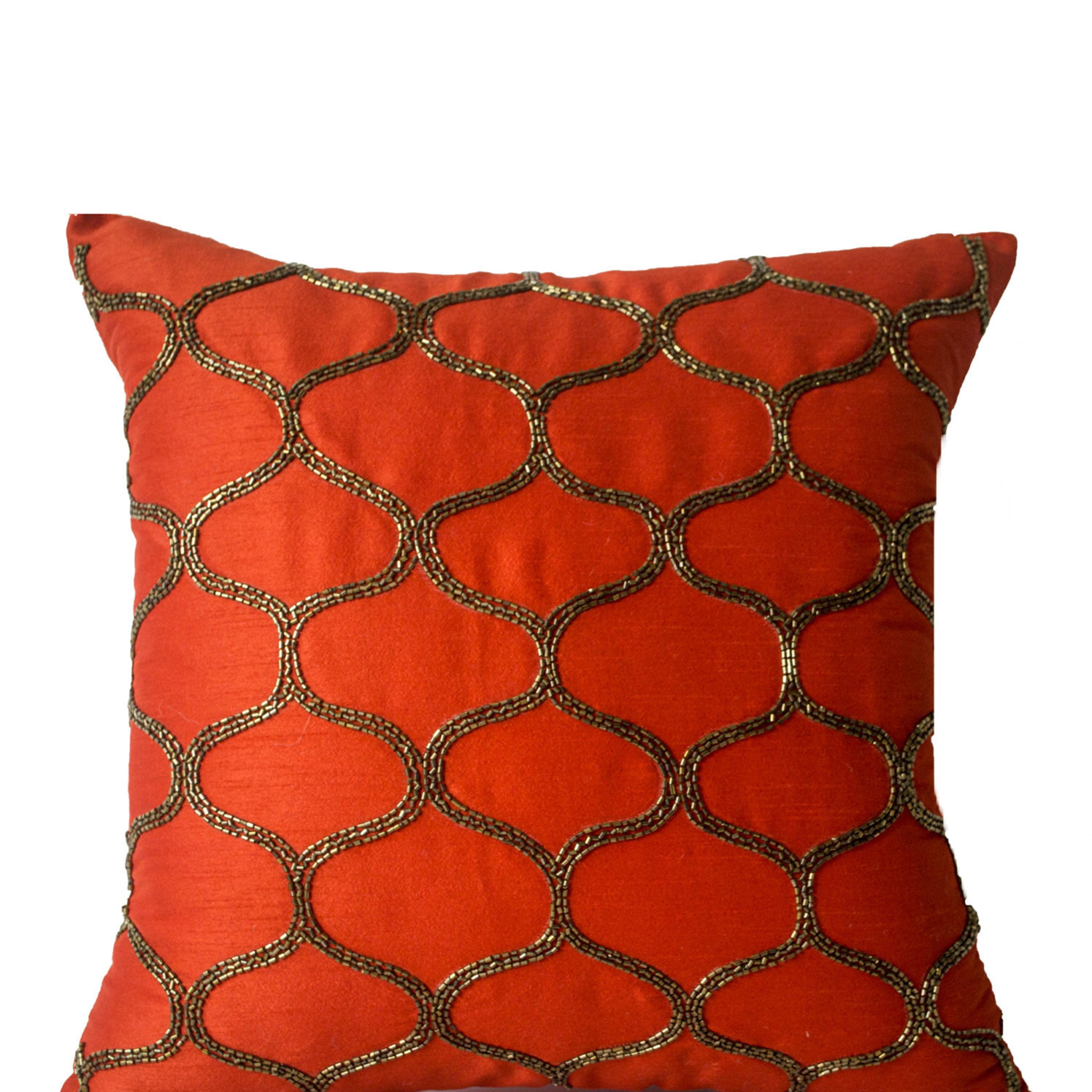 Orange Decorative Pillow -Orange Pillow -Orange Silk Pillow - Orange Brown Gold Pillow Covers -Sequin Pillows -18x18 -Gift -Autumn Decor