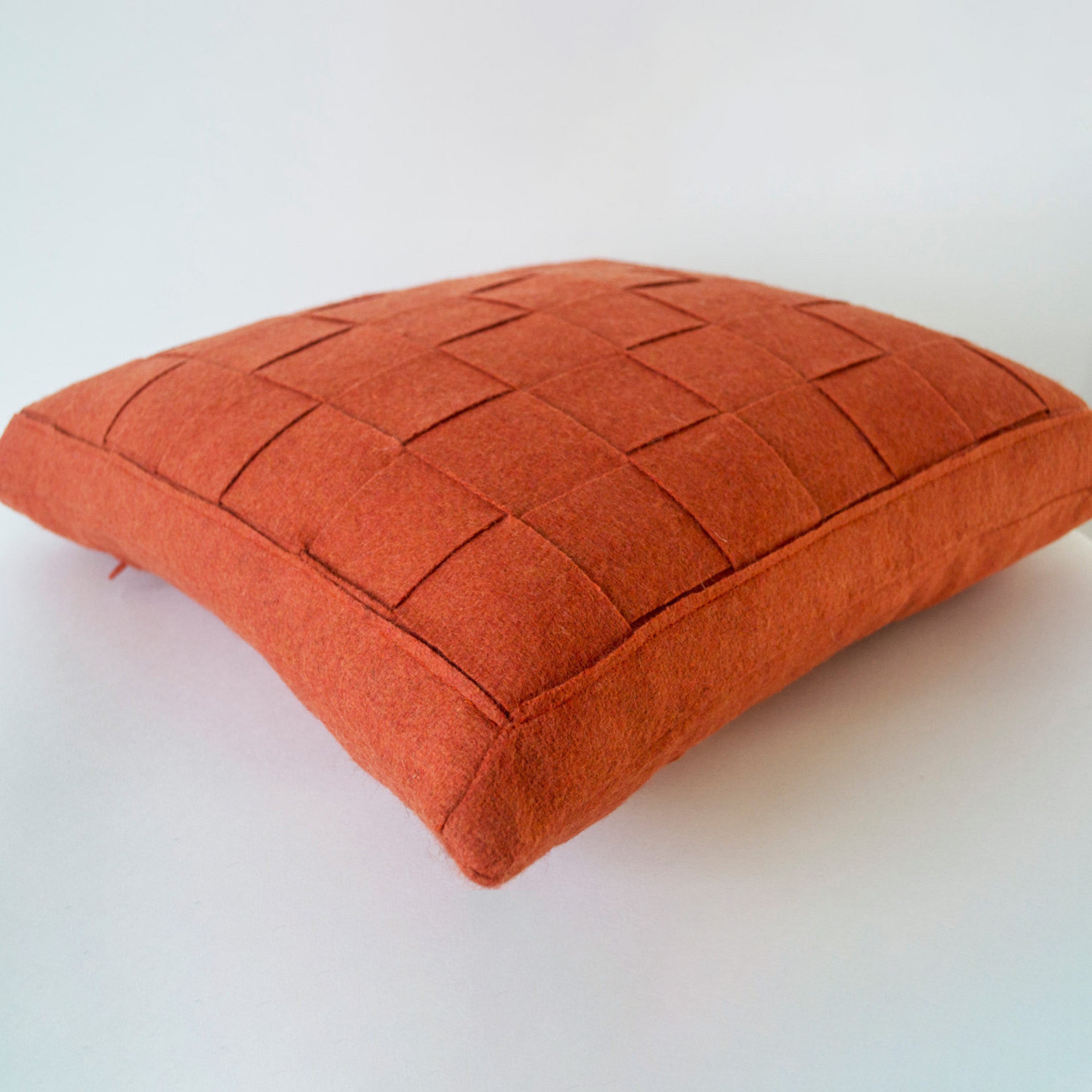 Orange Pillow - Felt Weave Pillows -Throw Pillow- Decorative Pillow- Gift- 16x16 -Square Pillow -Modern decor -Chair Pillow -Wool Mat pillow