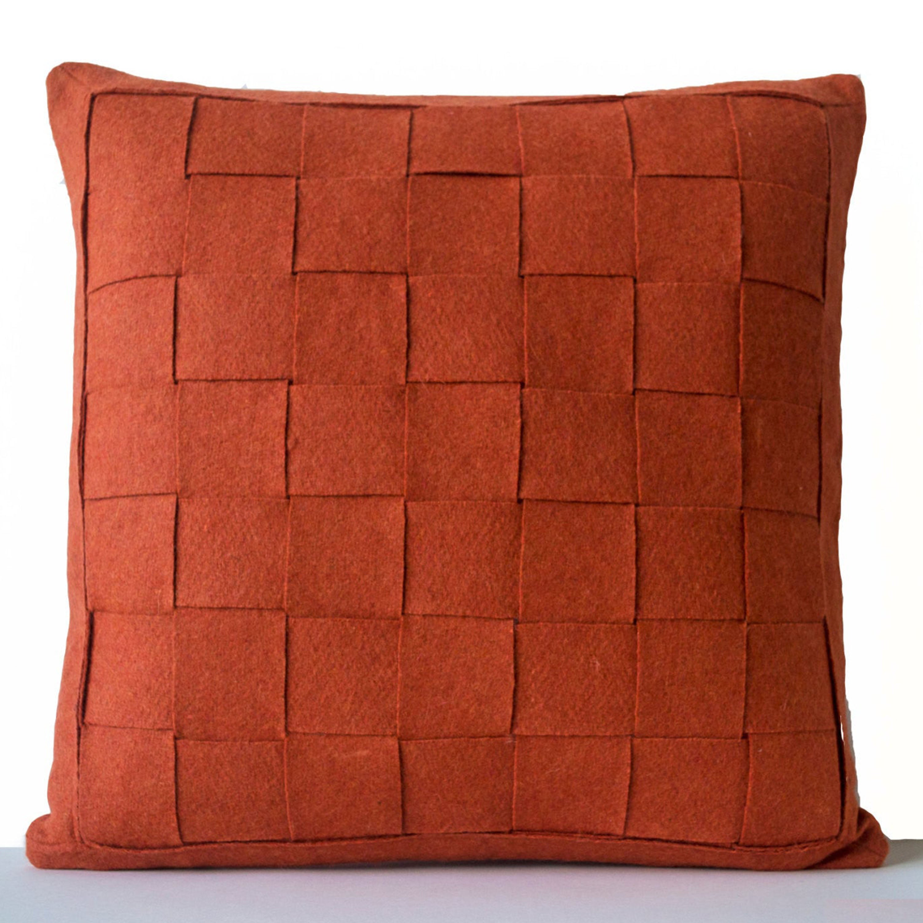 Orange Pillow - Felt Weave Pillows -Throw Pillow- Decorative Pillow- Gift- 16x16 -Square Pillow -Modern decor -Chair Pillow -Wool Mat pillow