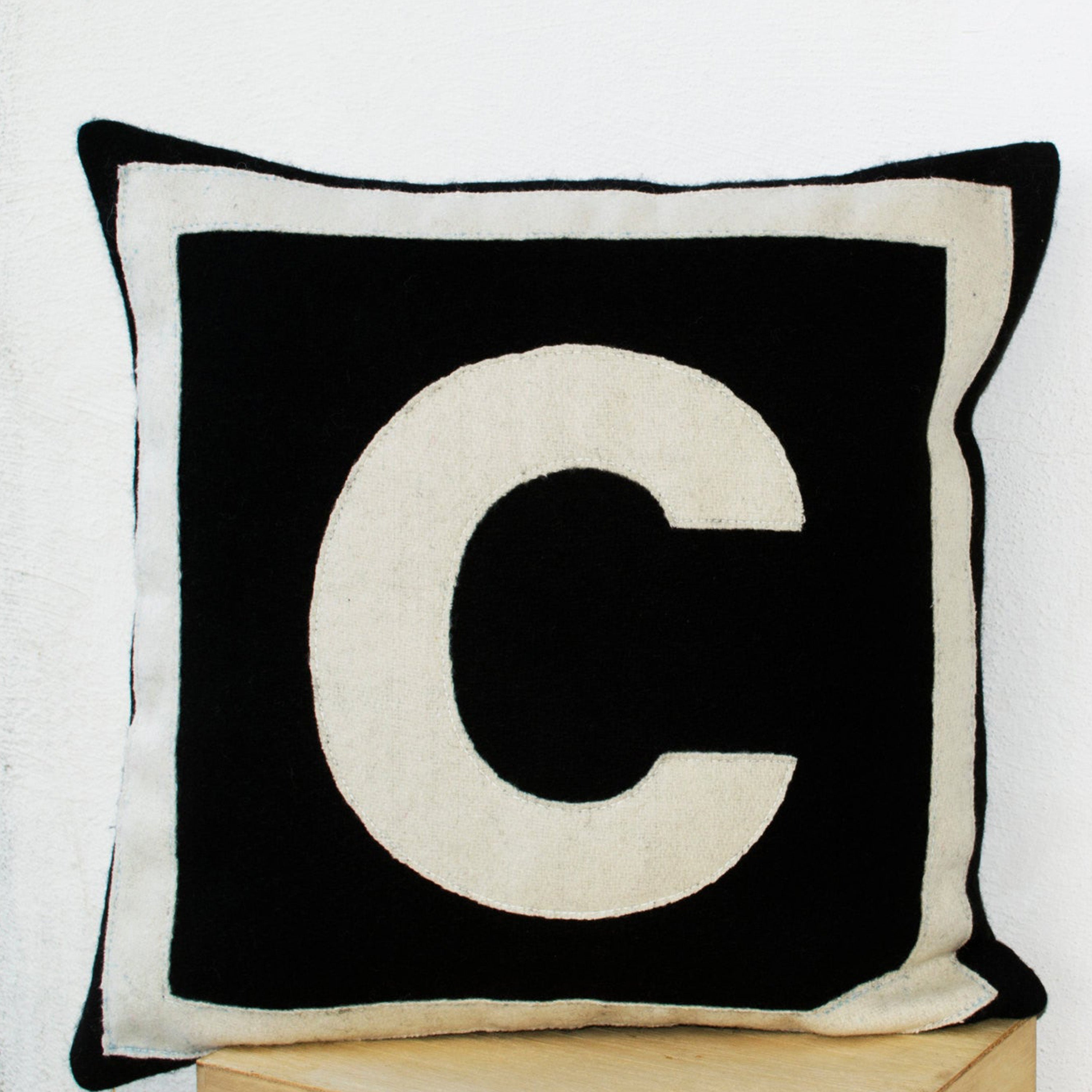 Personalized Black Cream Monogram Felt Pillow Cushion Cover for Birthdays Anniversary