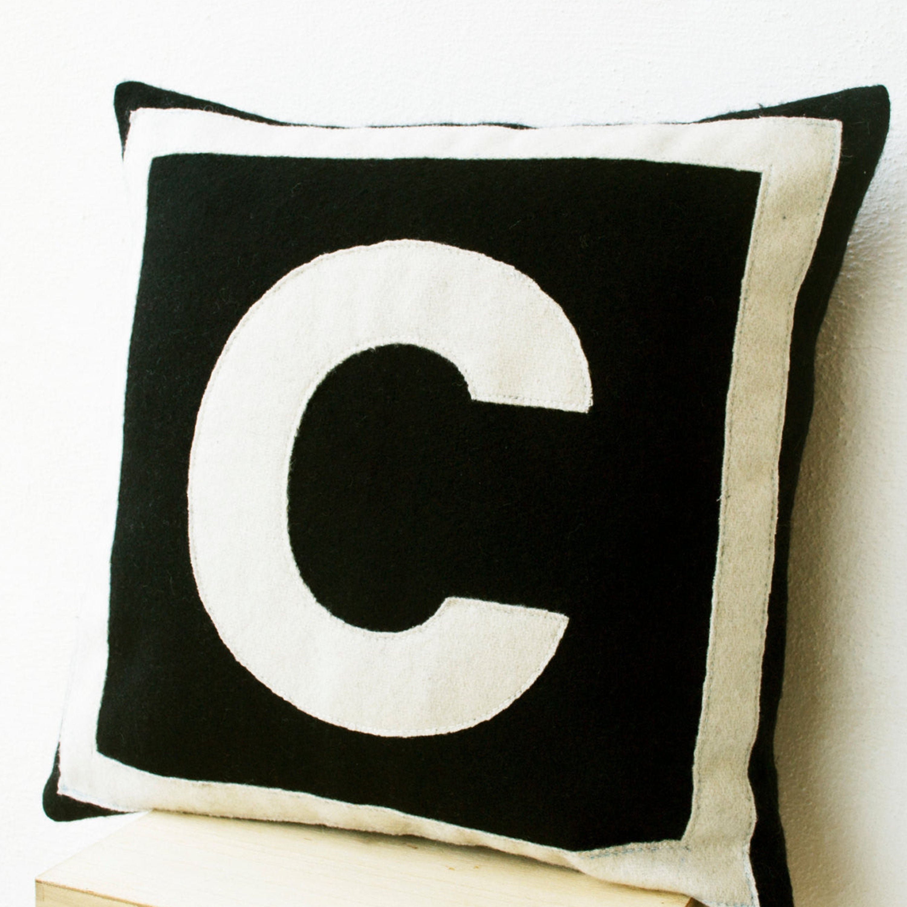 Personalized Black Cream Monogram Felt Pillow Cushion Cover for Birthdays Anniversary