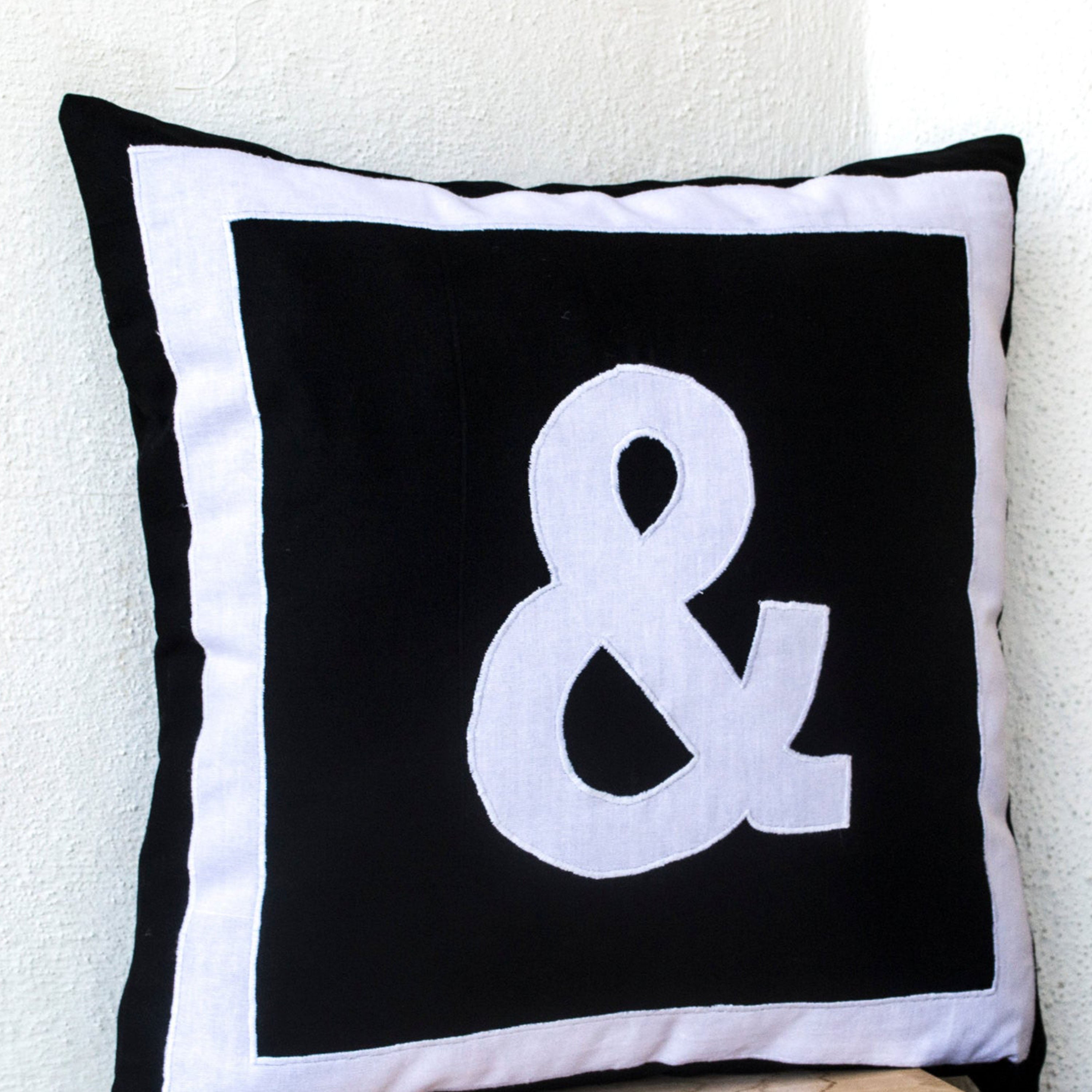 Personalized Black Monogram Pillow- Big Ampersand pillow- Alphabet throw pillow- Customized letter cushion- Cotton pillow- pillow- 16x16