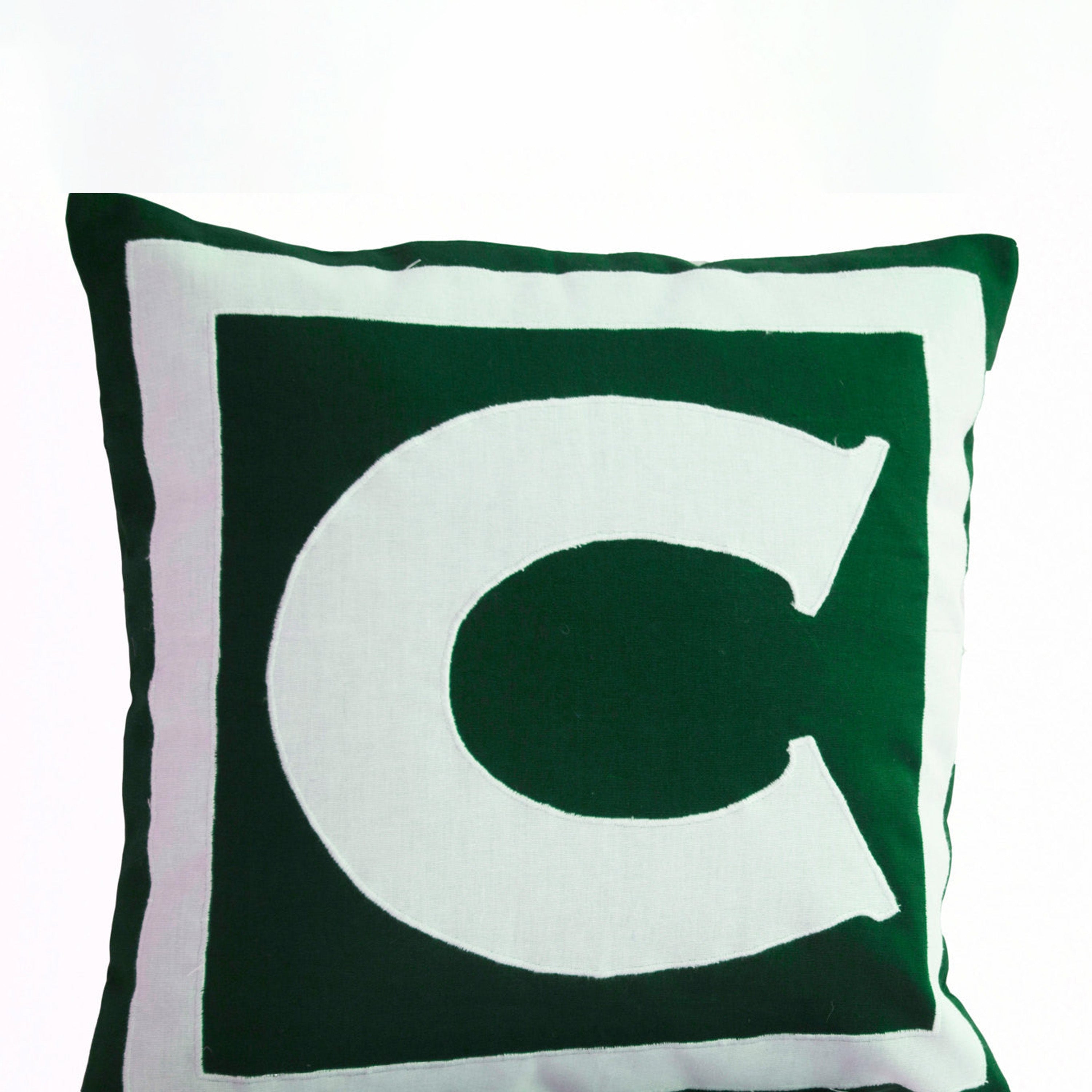 Personalized Monogram Green Pillow- Big letter pillow cover - Alphabet throw pillow- Customized cushion- Cotton pillow- Sofa pillow- 16x16