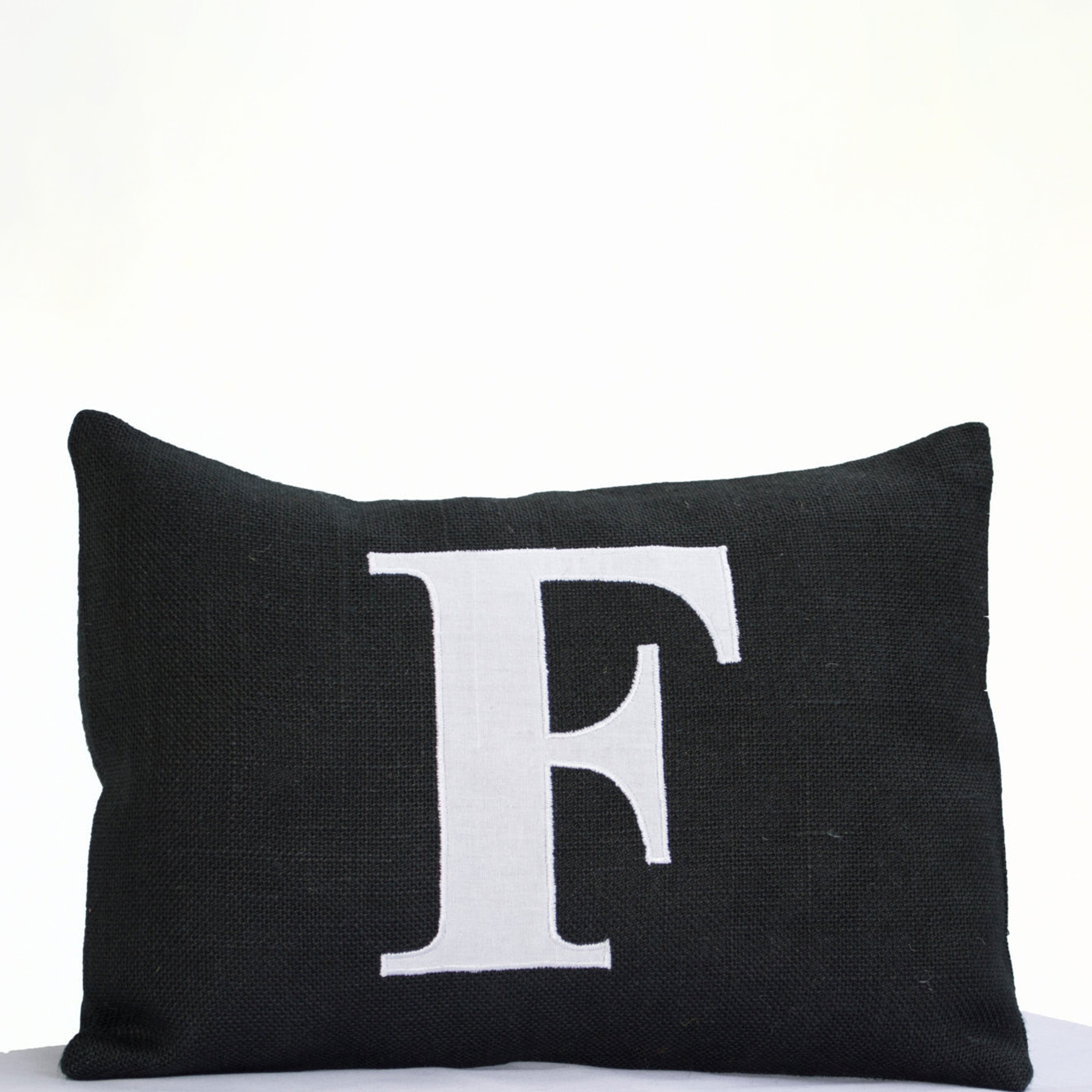 Personalized Monogram Lumbar throw pillow- Burlap pillows- Black White monogram cushion -applique -initial pillow - Lumbar pillows- 12x16