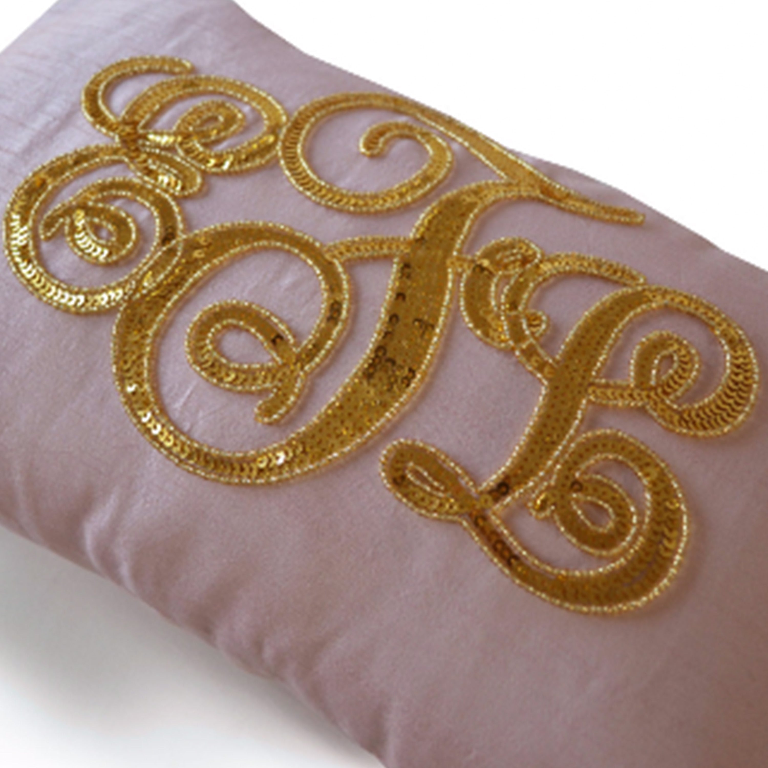 Personalized Monogrammed Decorative Throw Pillow Cover Silk With Gold Sequin Cushion 12x20 inches