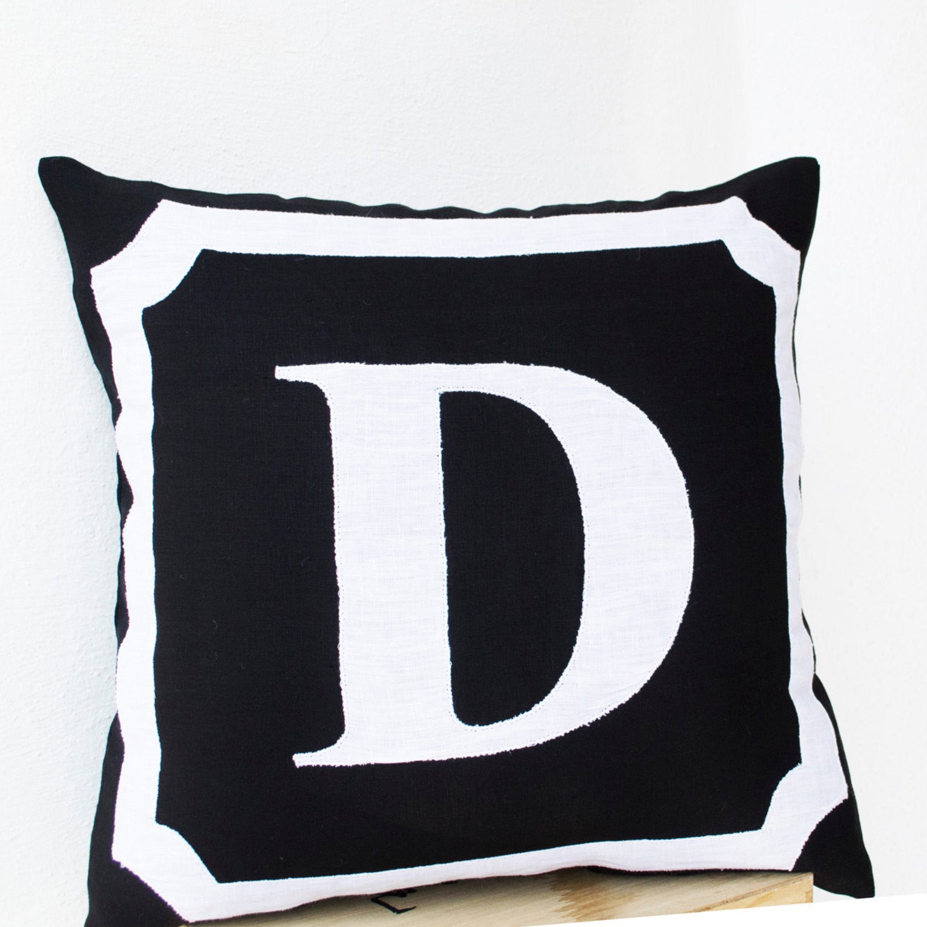 Personalized Monogram throw pillow-  Cotton pillows- Black Cotton monogram cushion - Initial pillow - Decorative throw pillows- 16x16 pillow