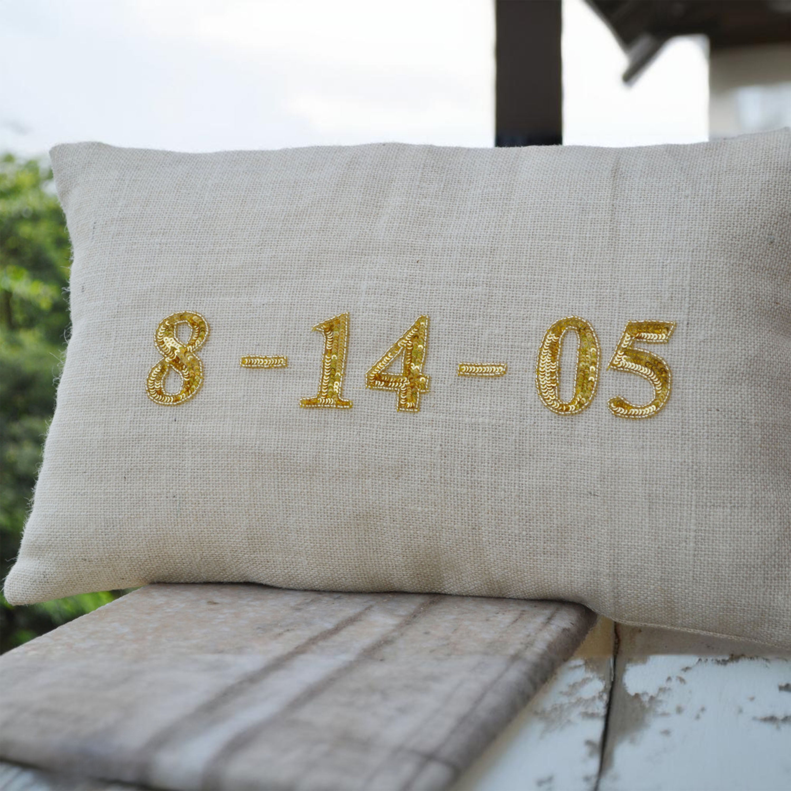 Personalized  pillows- Burlap pillows- Decorative throw pillows with monogrammed date to remember- Outdoor pillows-lumbar pillow