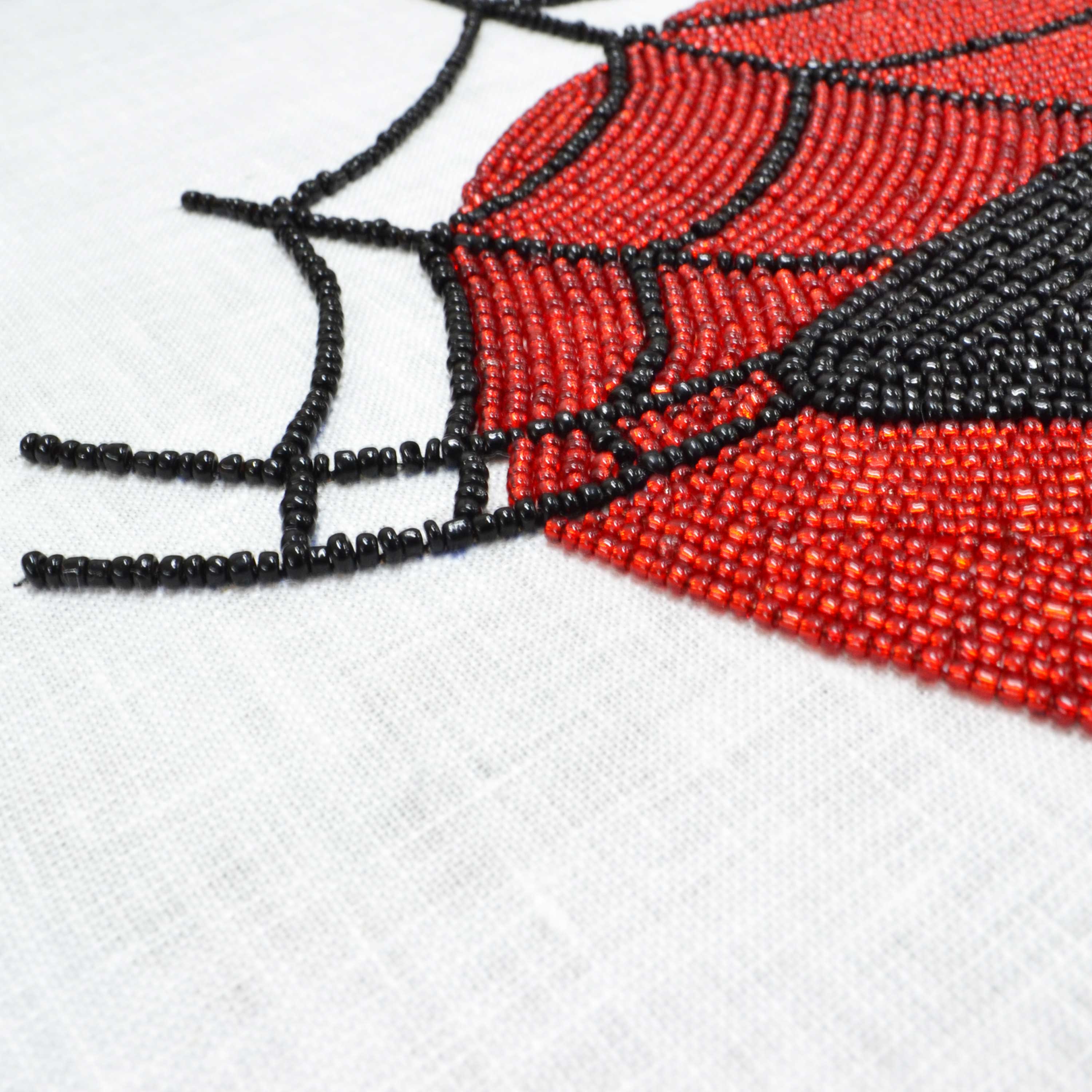 Red Black Beaded Spider on Lips Wall Art Unframed