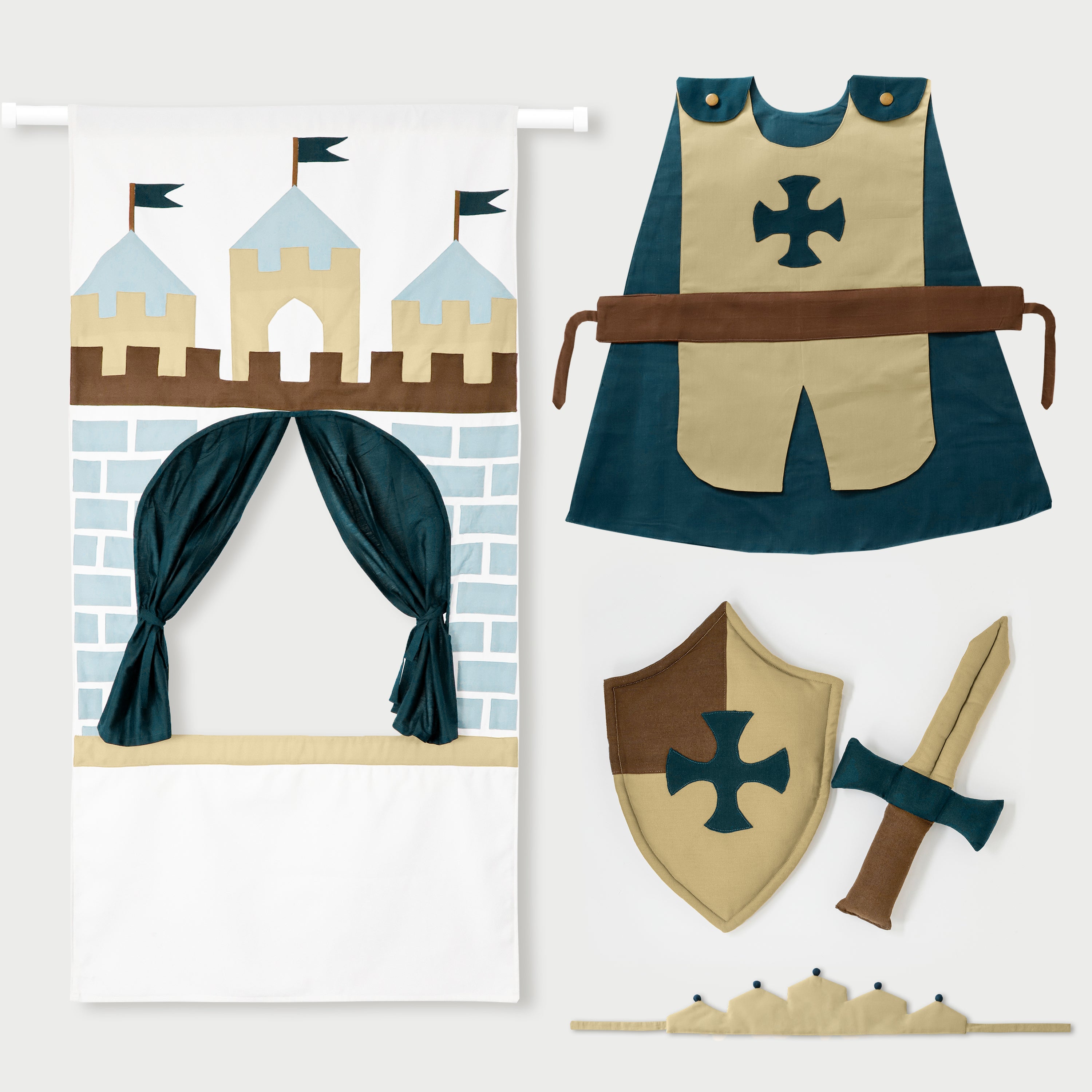 Doorway Puppet Theatre with Sword, Shield, Crown & Armor