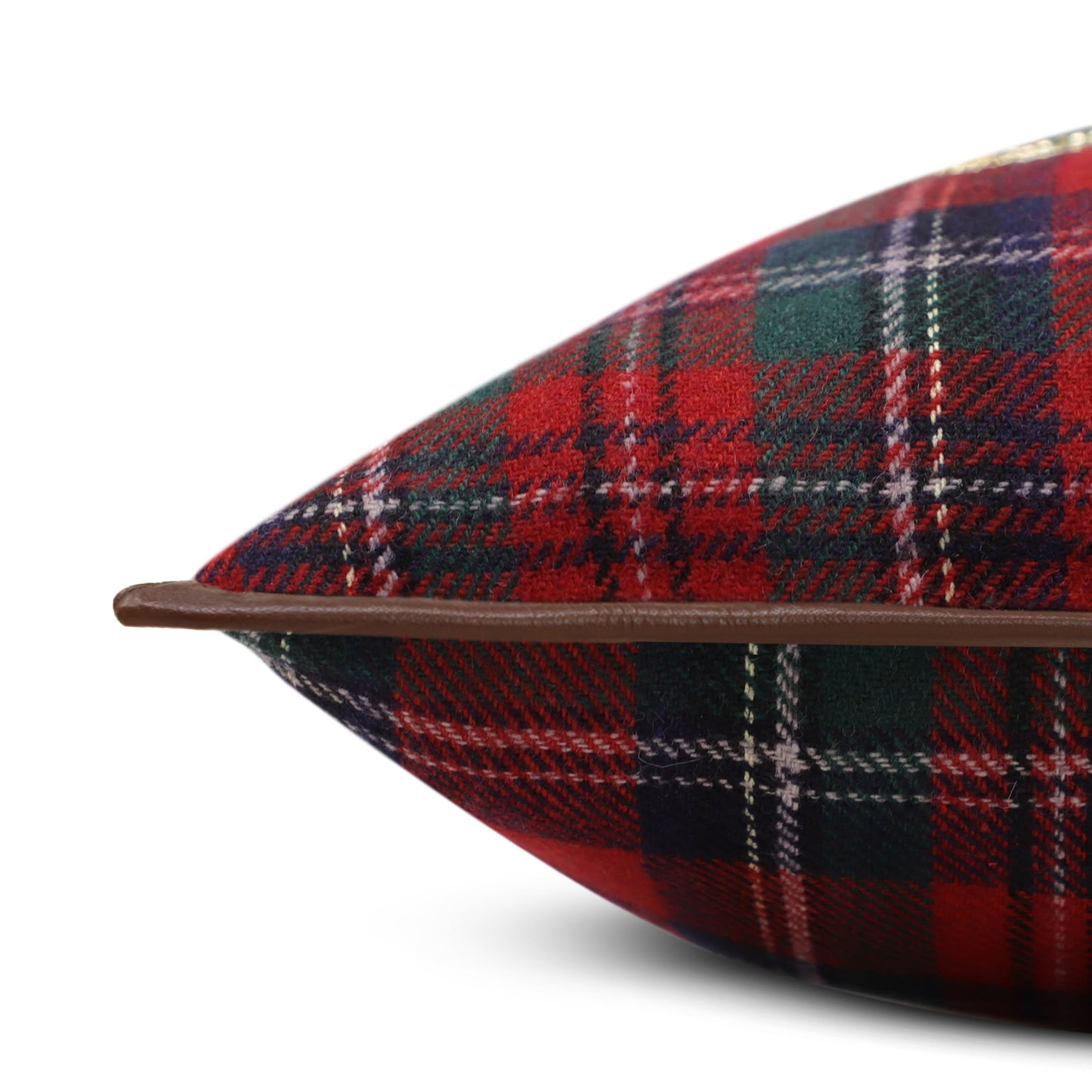 Red & Green Christmas Throw Pillow Cover with Leather Trim