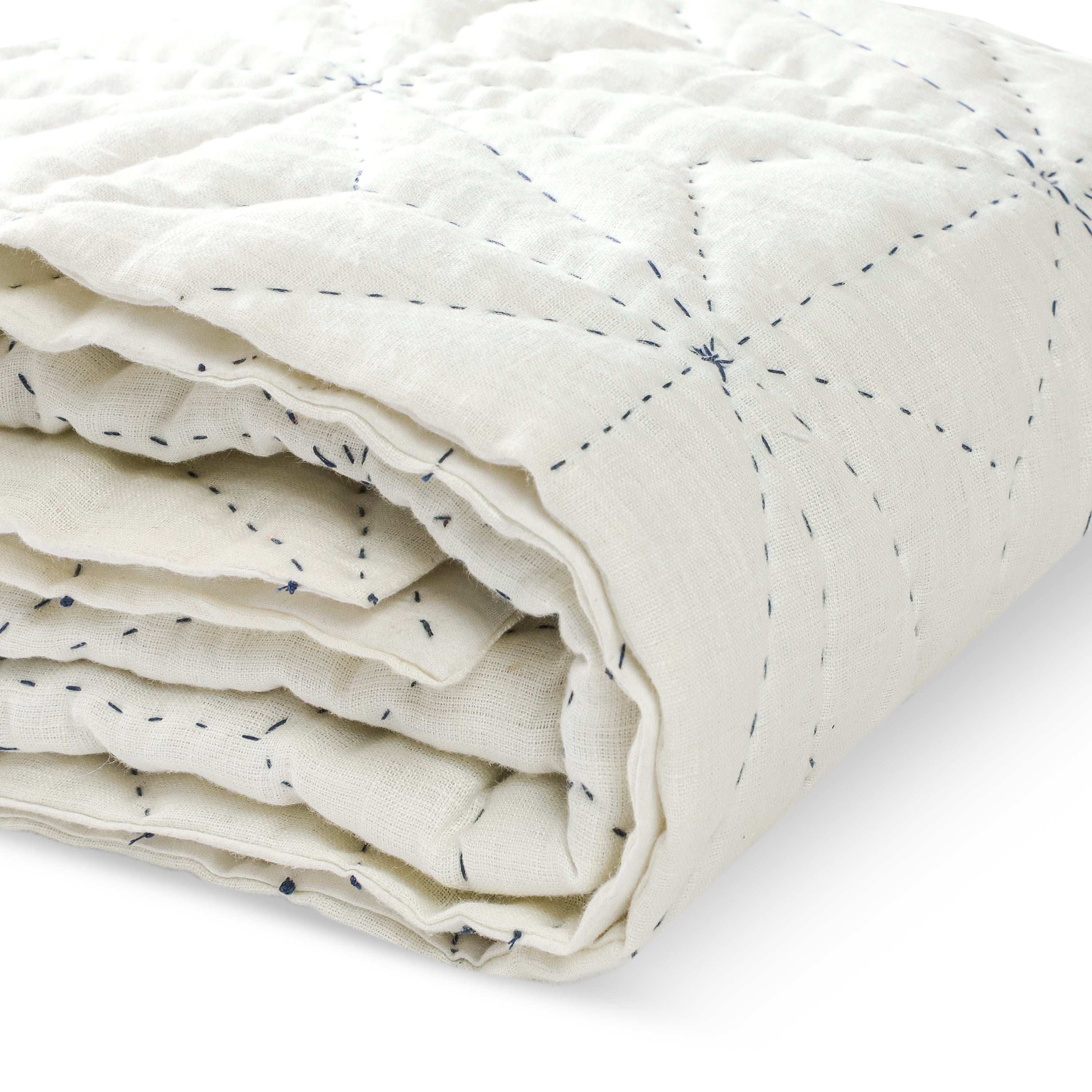 This quilt offers lightweight warmth for year-round layering, with meticulous hand-stitching for durability and a visually appealing finish.