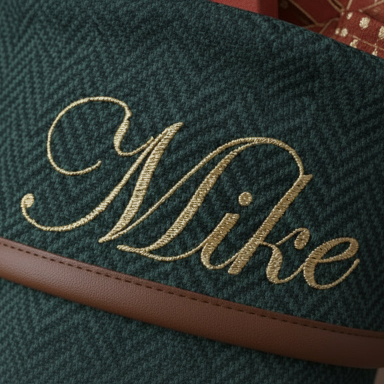 Personalized Chevron Wool Christmas Stocking with Leather Trim