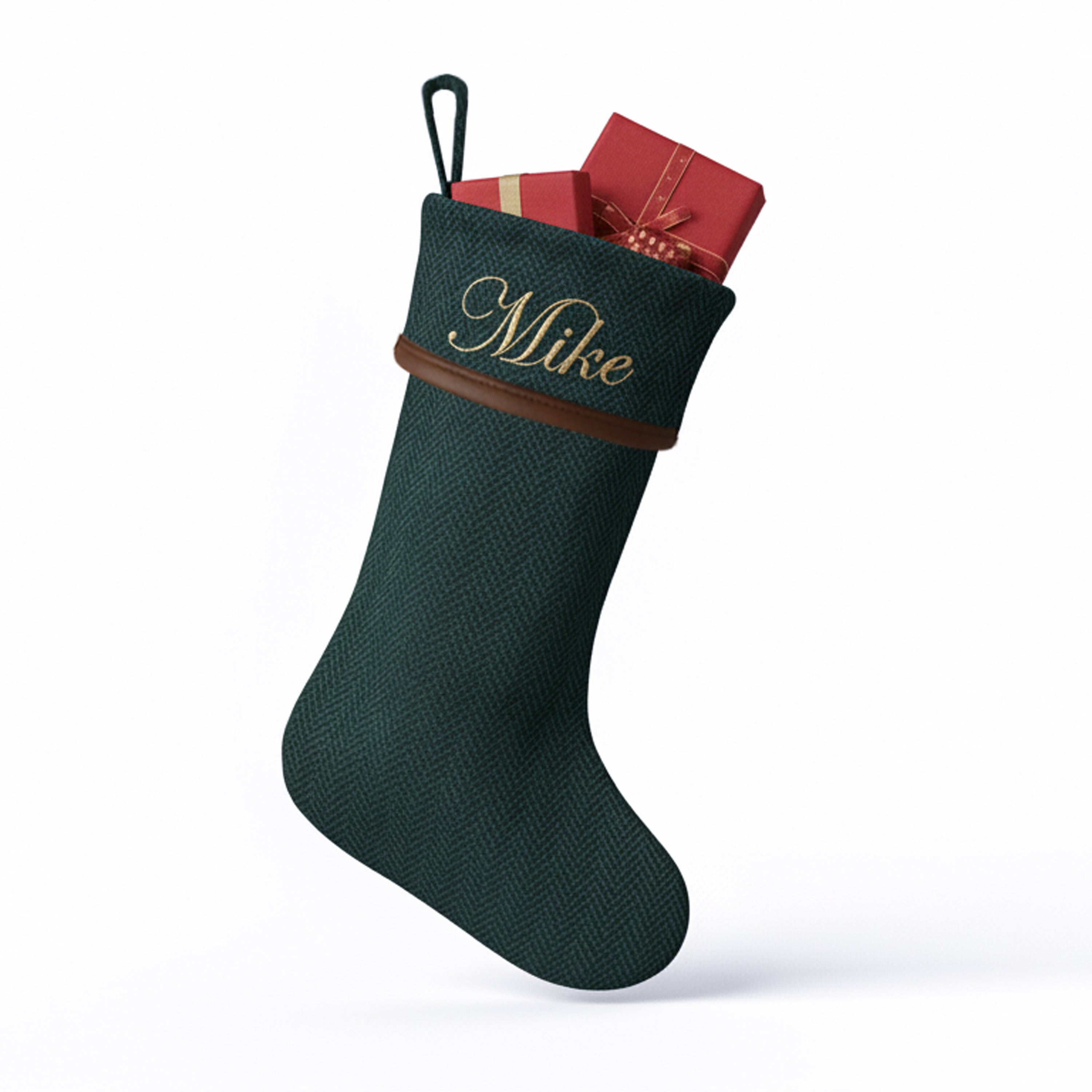 Personalized Chevron Wool Christmas Stocking with Leather Trim