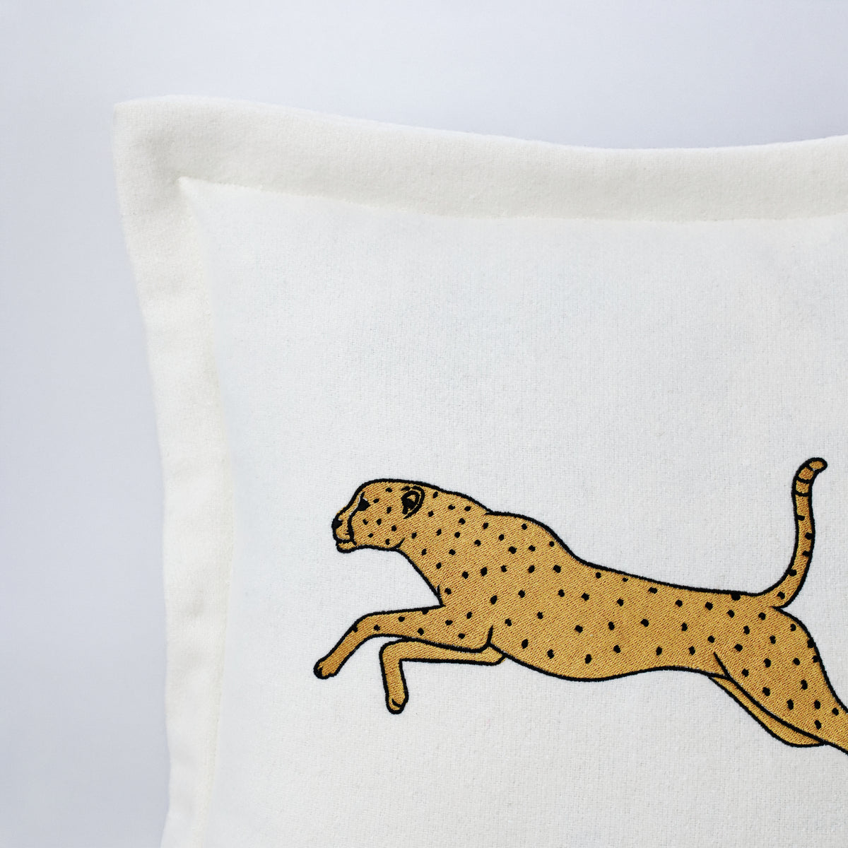 Ivory Wool Pillow With Leopard Embroidery, Animal Cushion Covers