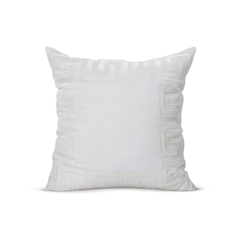 White Greek Key Linen Pillow Cover, Appliqué Pillow Case