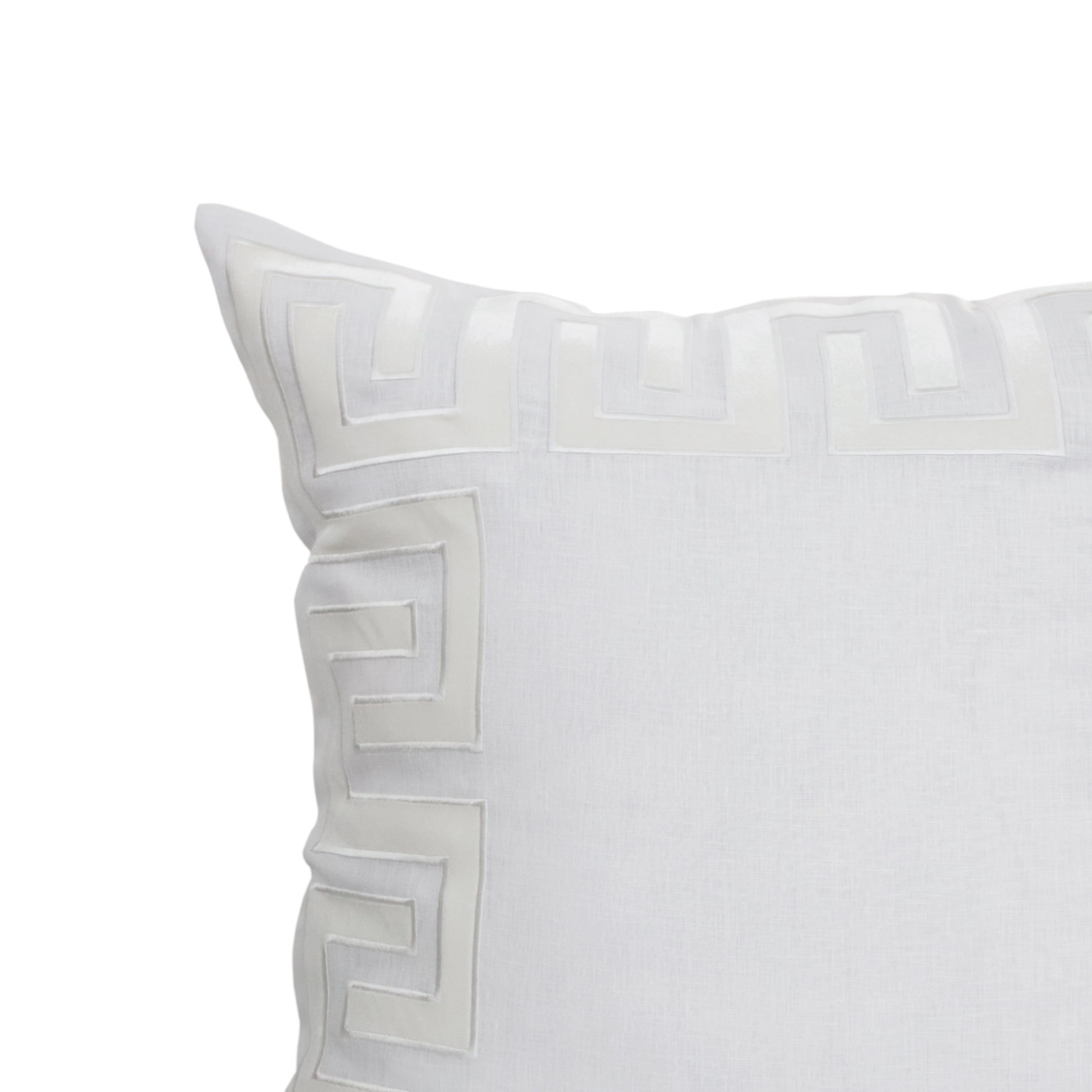 White Greek Key Linen Pillow Cover, Appliqué Pillow Case